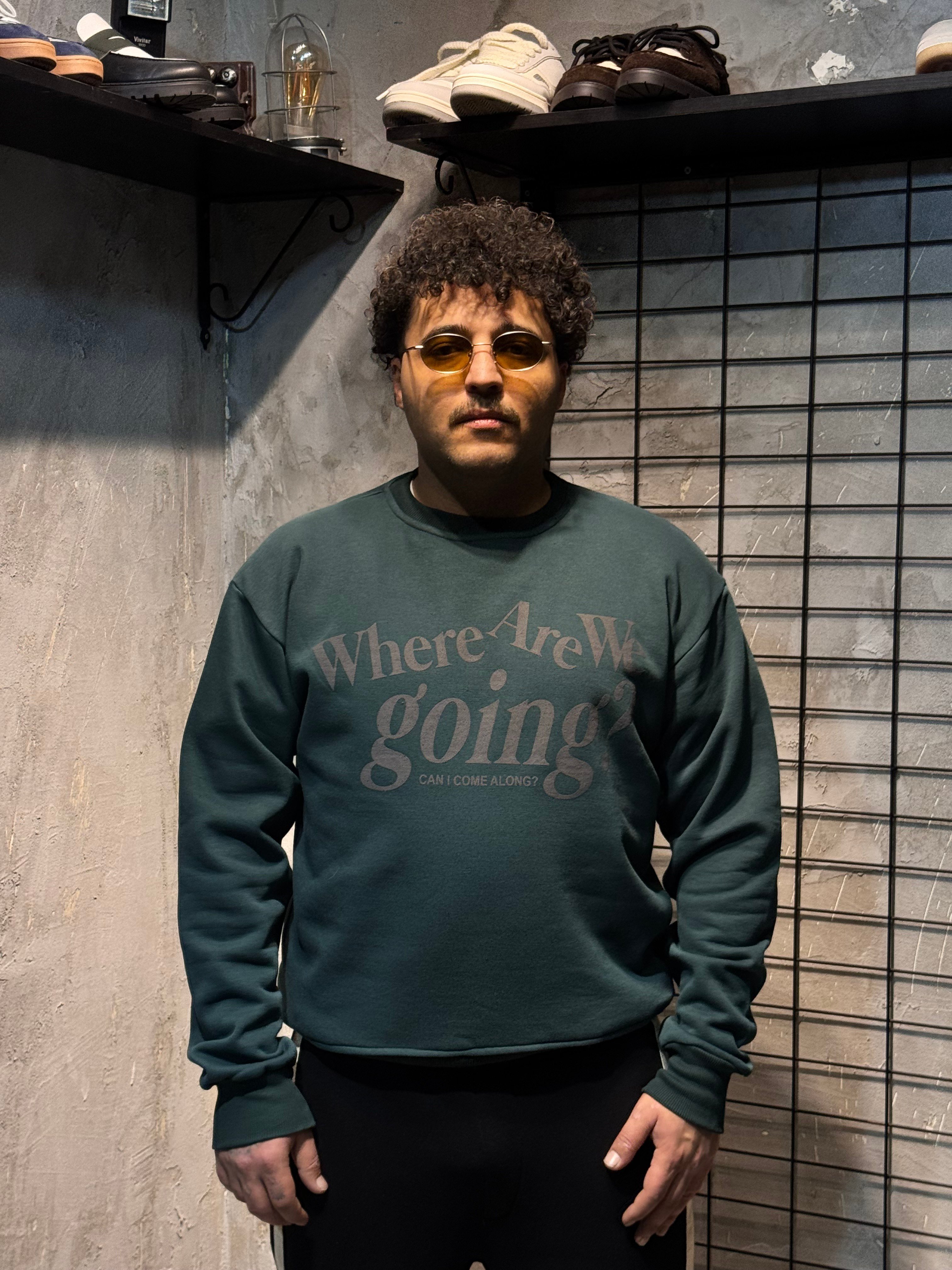 Where Are We Going ? Baskılı Yeşil Sweatshirt