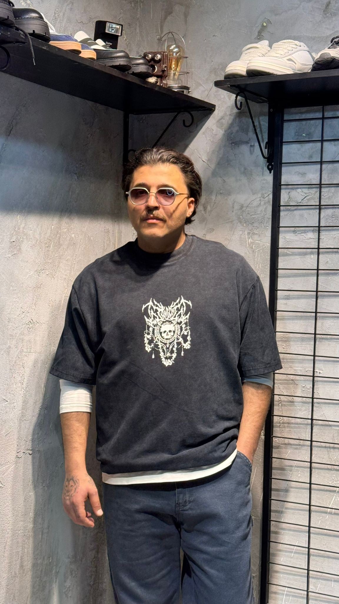 Yıkamalı Baskılı Oversize T-shirt