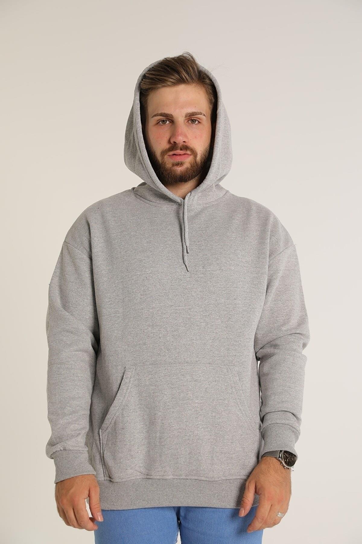 3 Iplik Erkek Regular Fit Kapüşonlu Içi Yumuşak Tüylü Pamuklu Sweatshirt