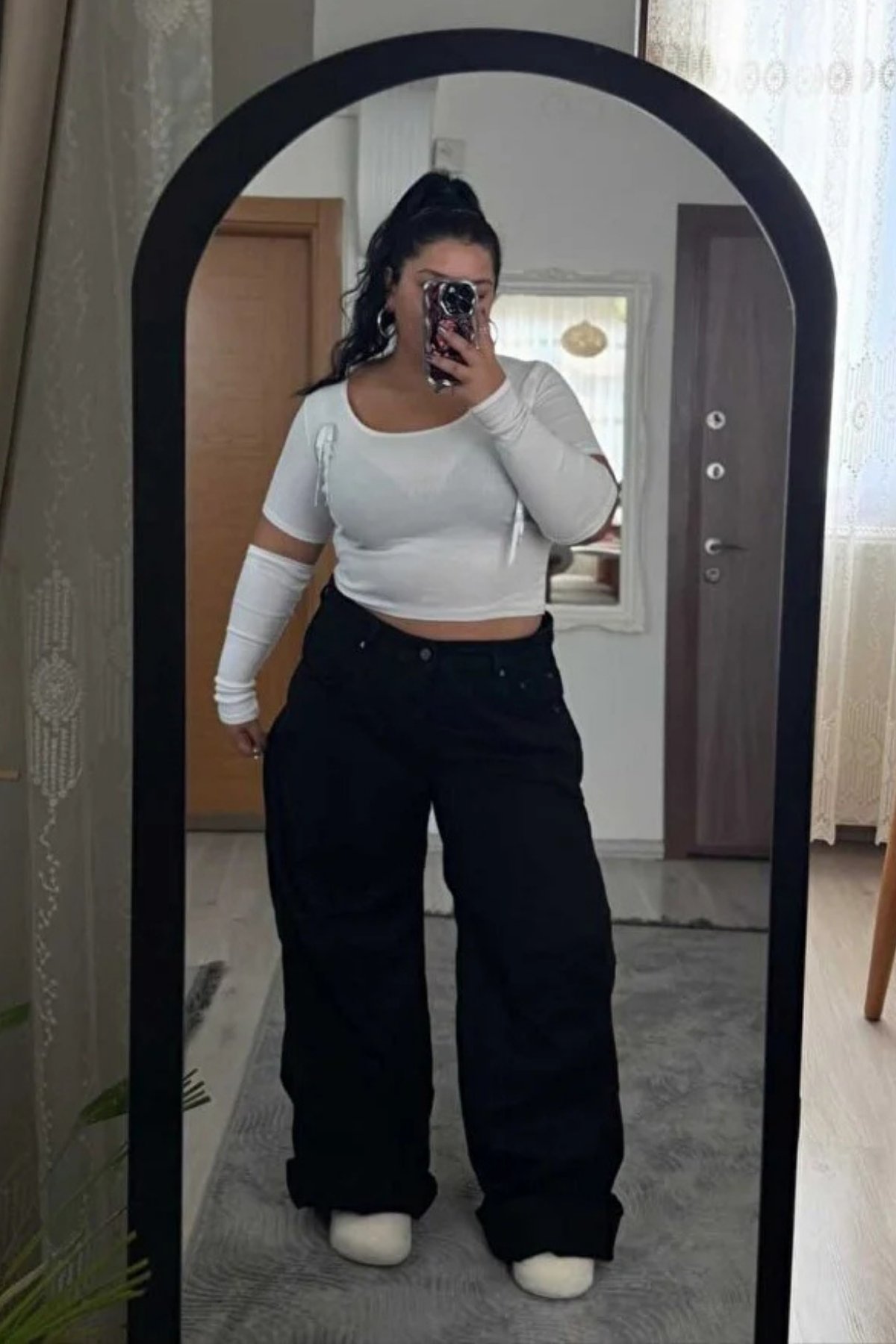 Kadın Büyük Beden Baggy Jean Pantolon- Siyah