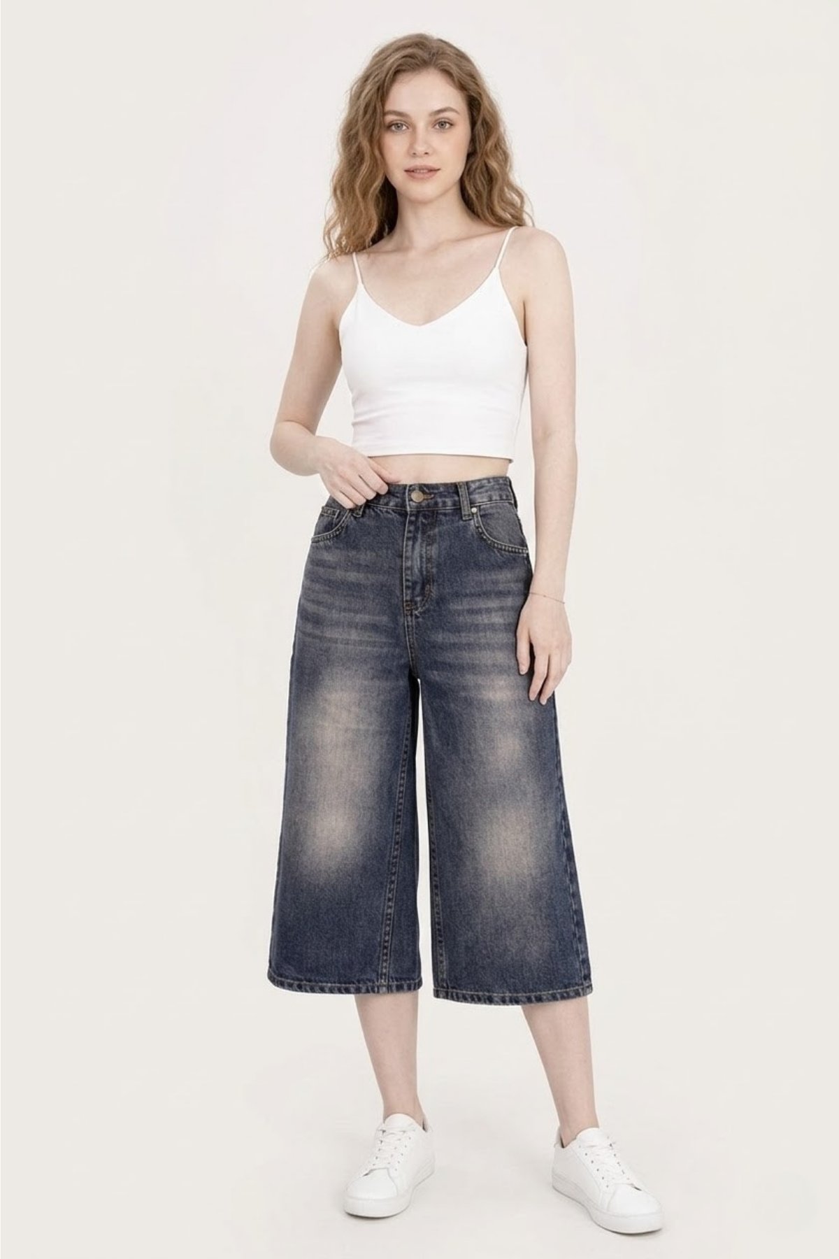 Kadın Denim Bermuda Şort- Koyu Gri