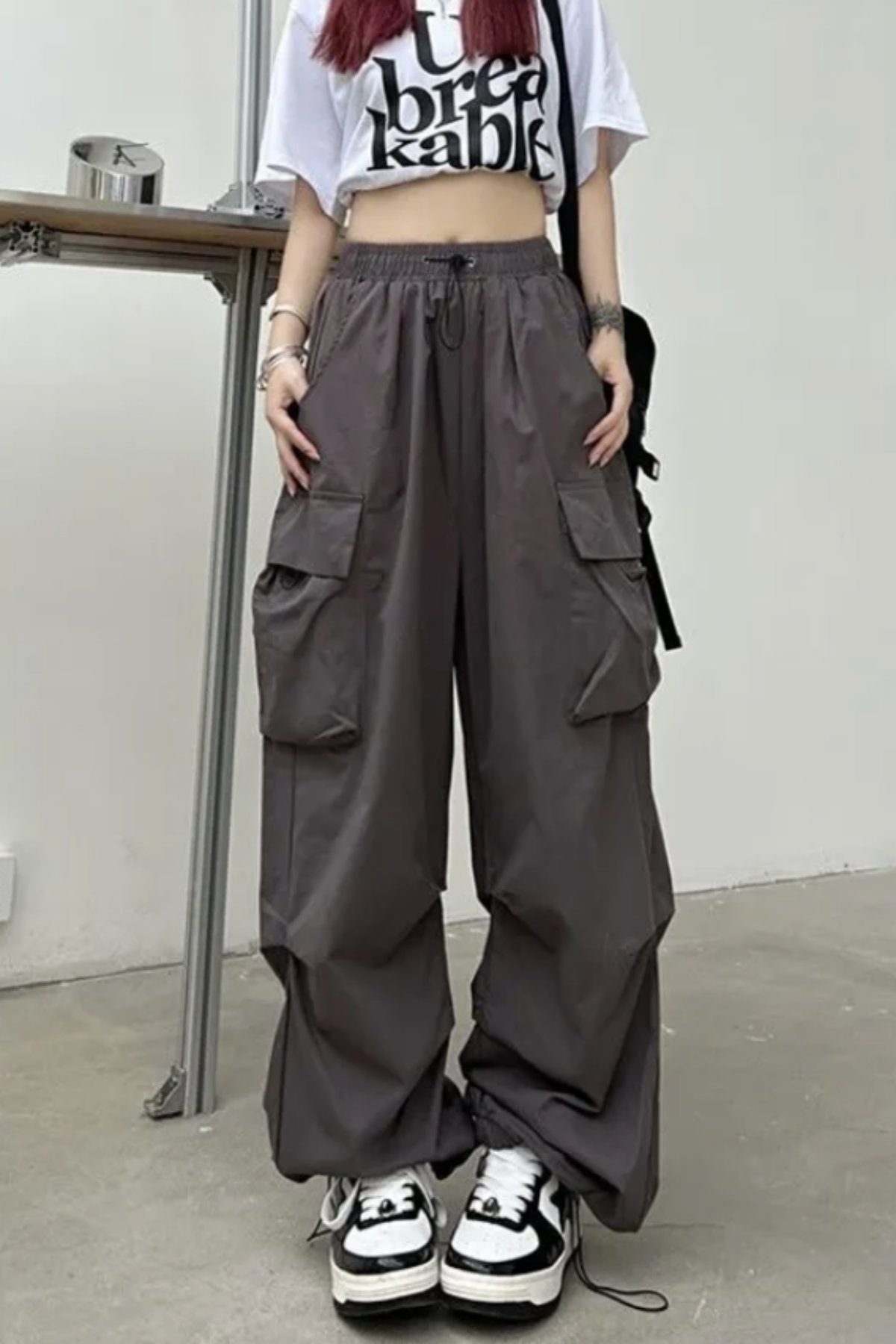 Kadın Ekstra Baggy Keten Pantolon- Füme