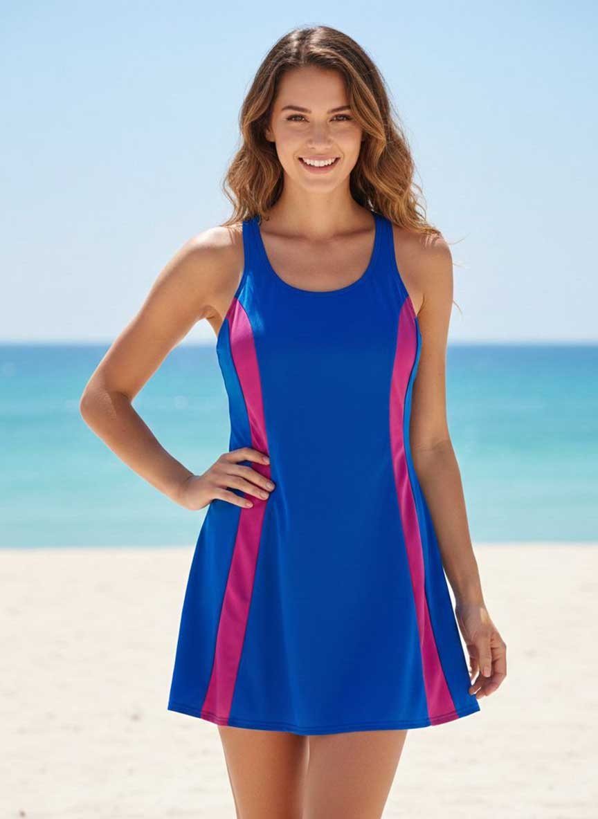 Kadın Elbise Mayo-etekli Şortlu Mayo Swimsuit Tesettür-Saks-Pembe