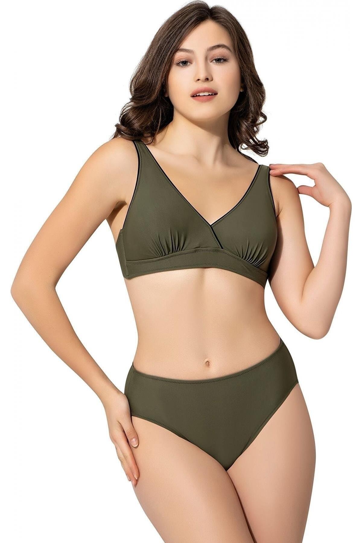 Kadın Haki Düz Kruvaze Bikini Takımı
