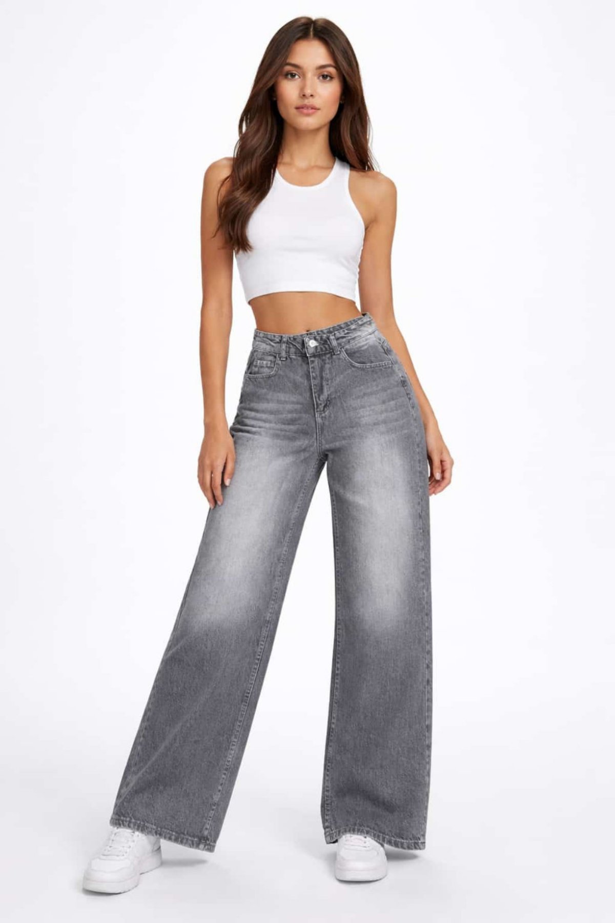 Kadın Retro Jean Pantolon- Füme