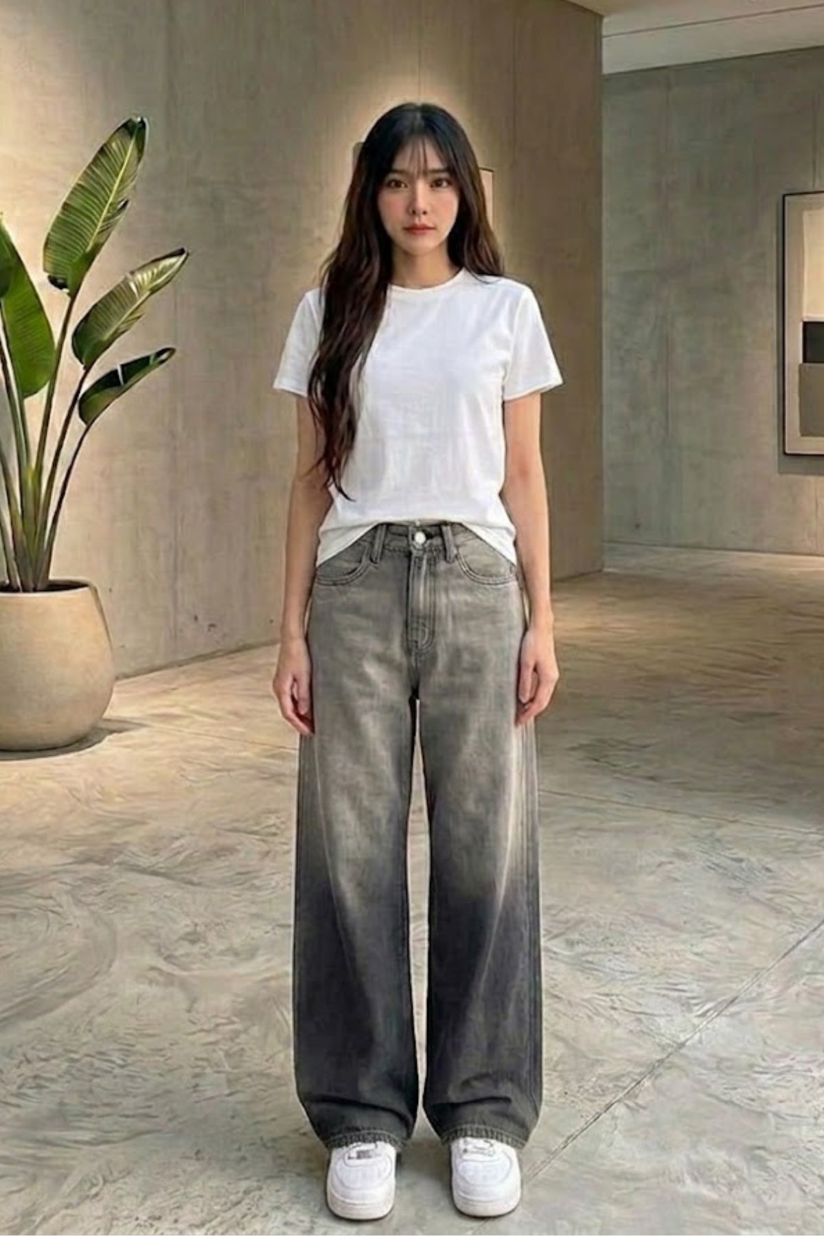 Kadın Retro Jean Pantolon- Siyah Gri