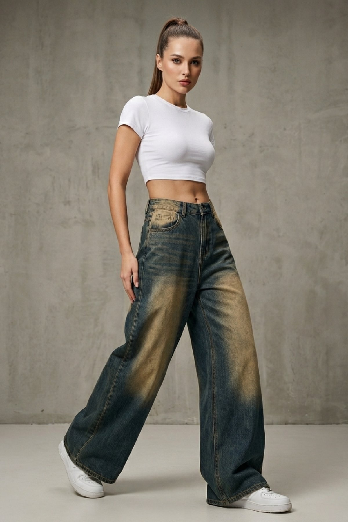 Kadın Retro Jean Pantolon- Yıkamalı