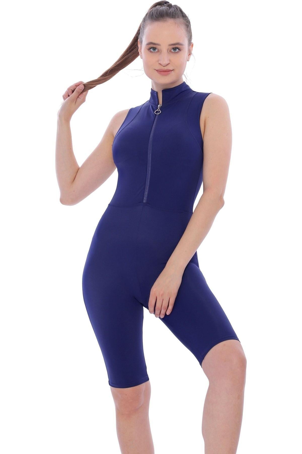 Kadın Shorty Kısa Scuba Yelken Rafting Sörf Yüzme Ve Dalış Elbisesi Kıyafeti Lacivert 1,5 Mm