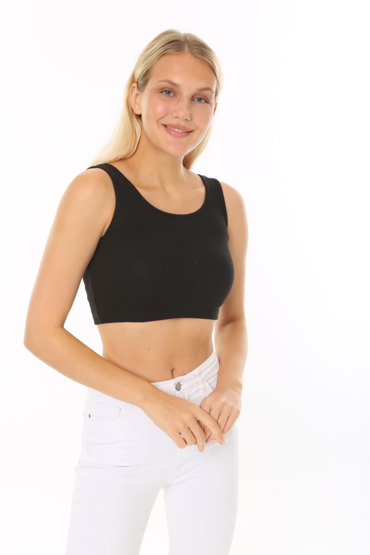 Kadın Siyah Kaşkorse Crop Top