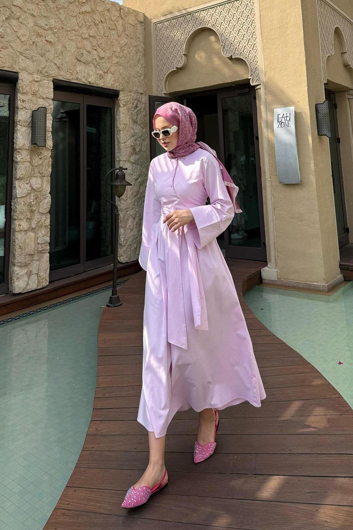 Kadın Yandan Çapraz Bağlamalı Elbise - Pembe