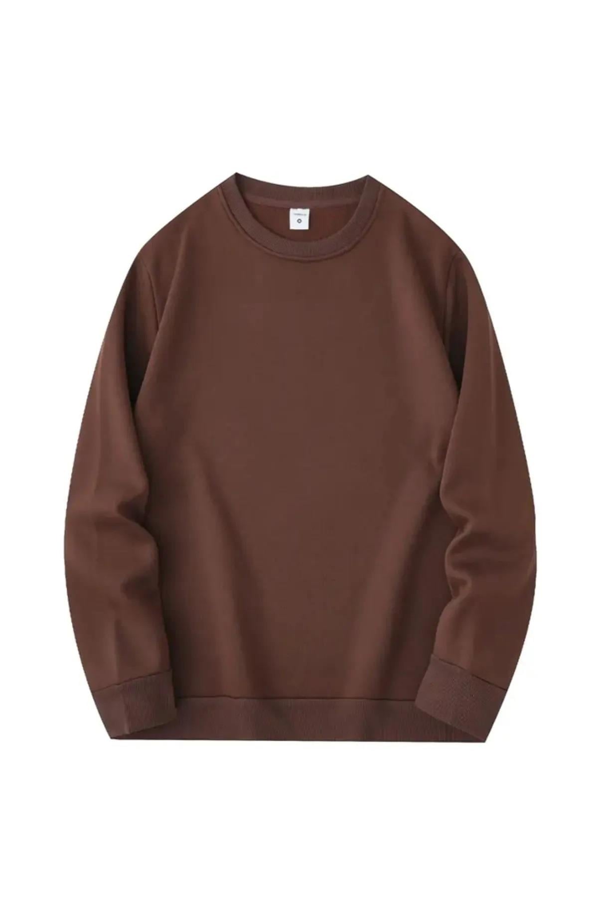 Sweatshirt Kahverengi Unisex Oversize 3 Iplik Şardonlu