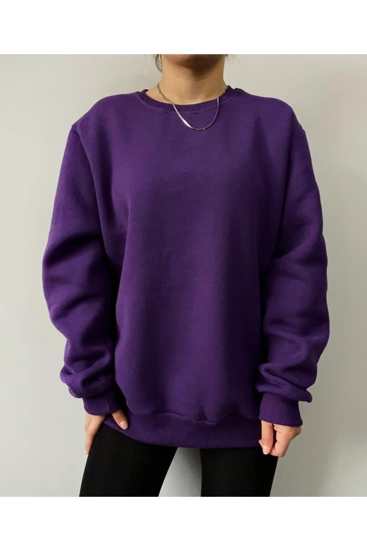 Sweatshirt Mor Unisex Oversize 3 Iplik Şardonlu