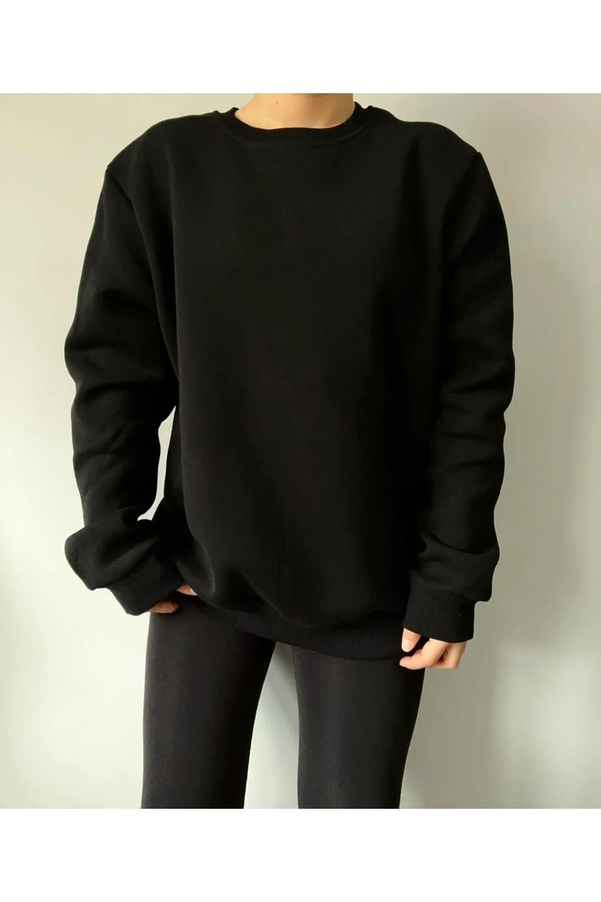 Sweatshirt Siyah Unisex Oversize 3 Iplik Şardonlu