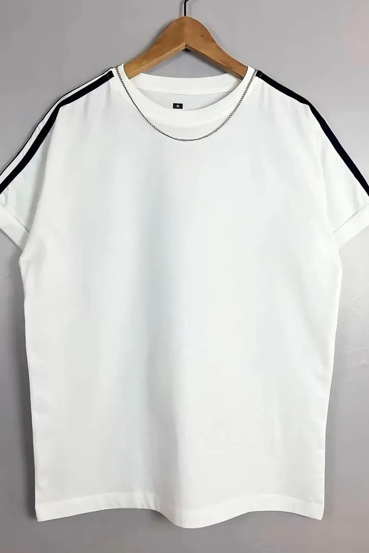 T-shirt Oversize Unisex 20/1 Supreme Kumaş Omuzları 2 Şeritli Kaliteli %100 Pamuk-Beyaz