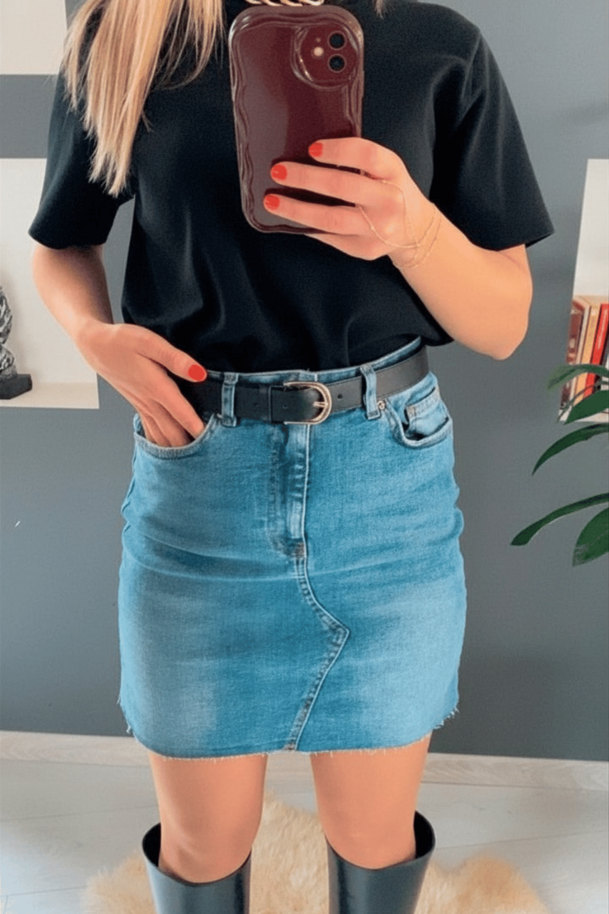 Asimetrik Jean Mini Etek