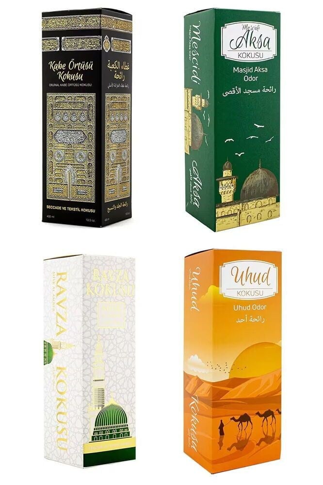 4 Adet Kabe Örtüsü Kokusu Mescidi Aksa Kokusu Uhud Kokusu Ve Medine Ravza Kokusu Sprey 400 Ml.