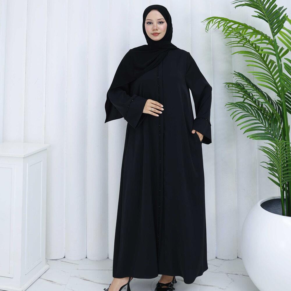 Bayan Abaya Siyah Taşlı Elbise