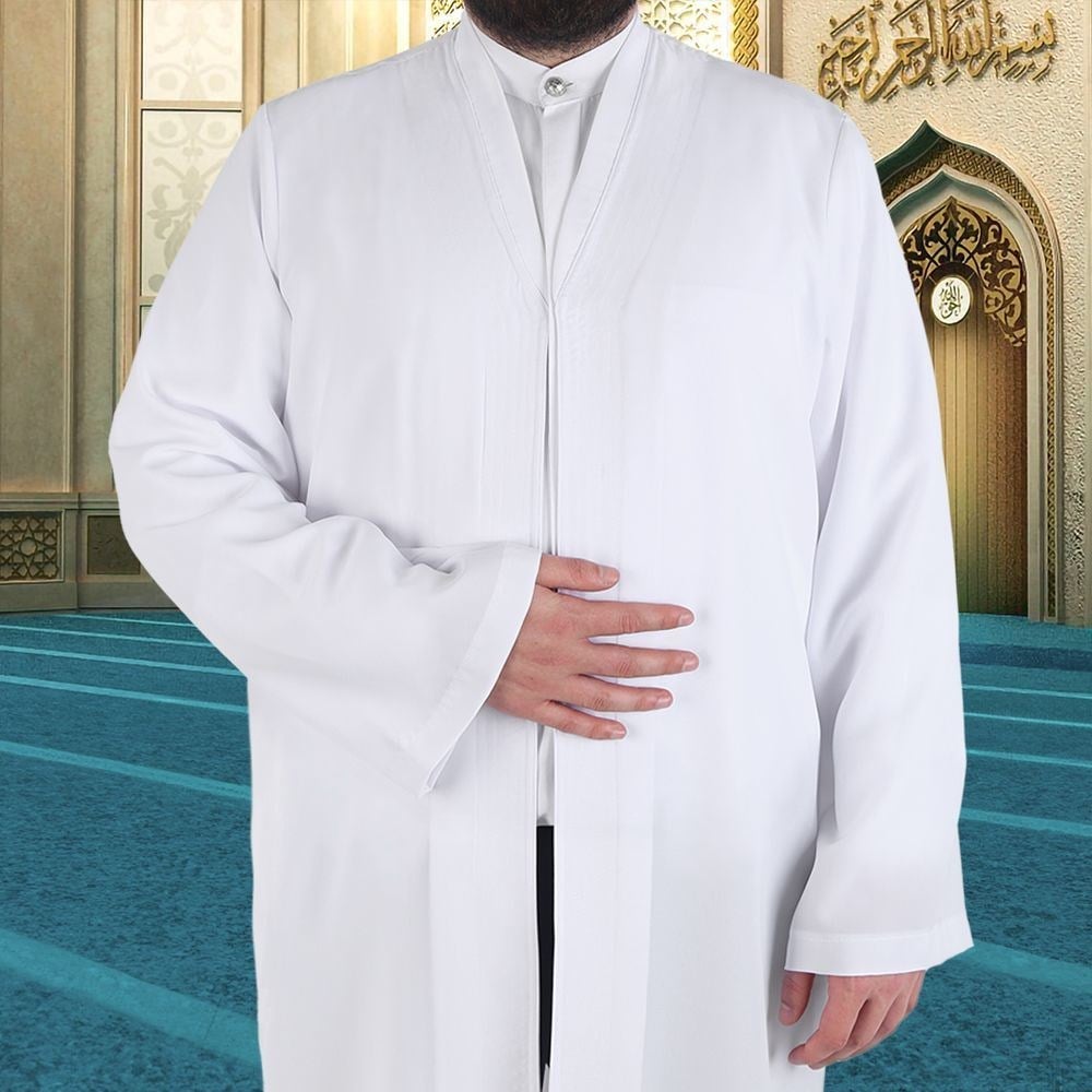 Beyaz Buhara Yaka Pratik Namaz Cübbesi