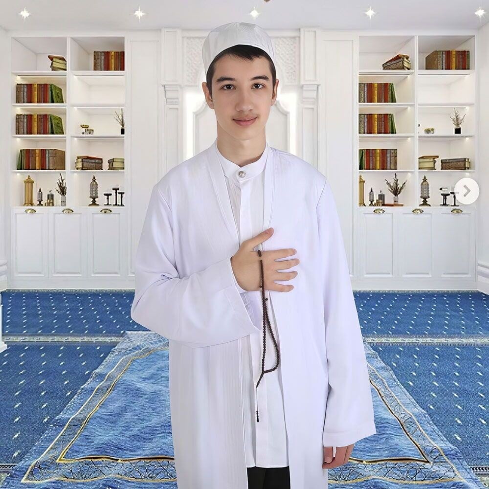 Çocuk Beyaz Buhara Yaka Pratik Namaz Cübbesi