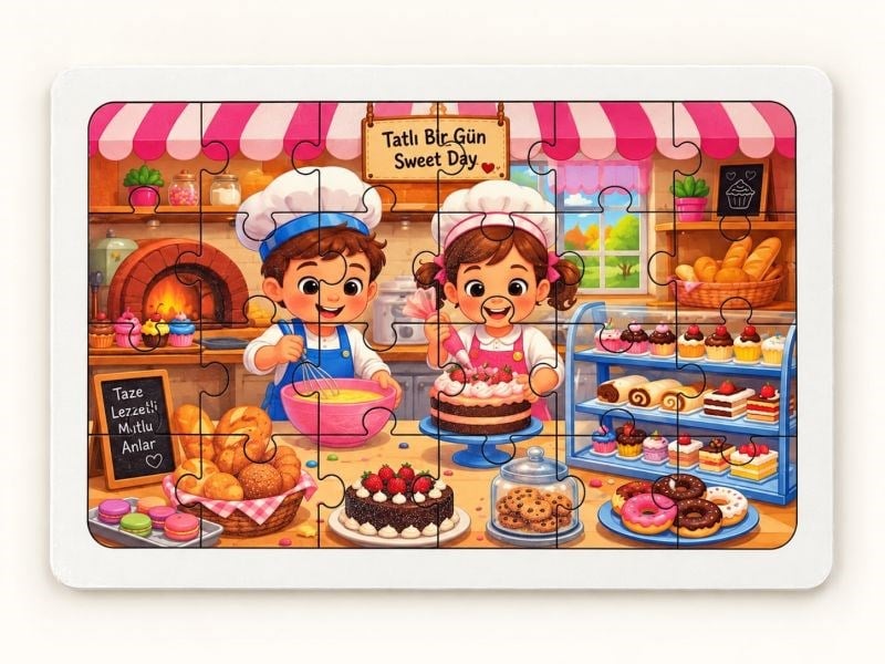 Çocuklar Mutfakta - Eğitici - 24 Parça Ahşap Puzzle