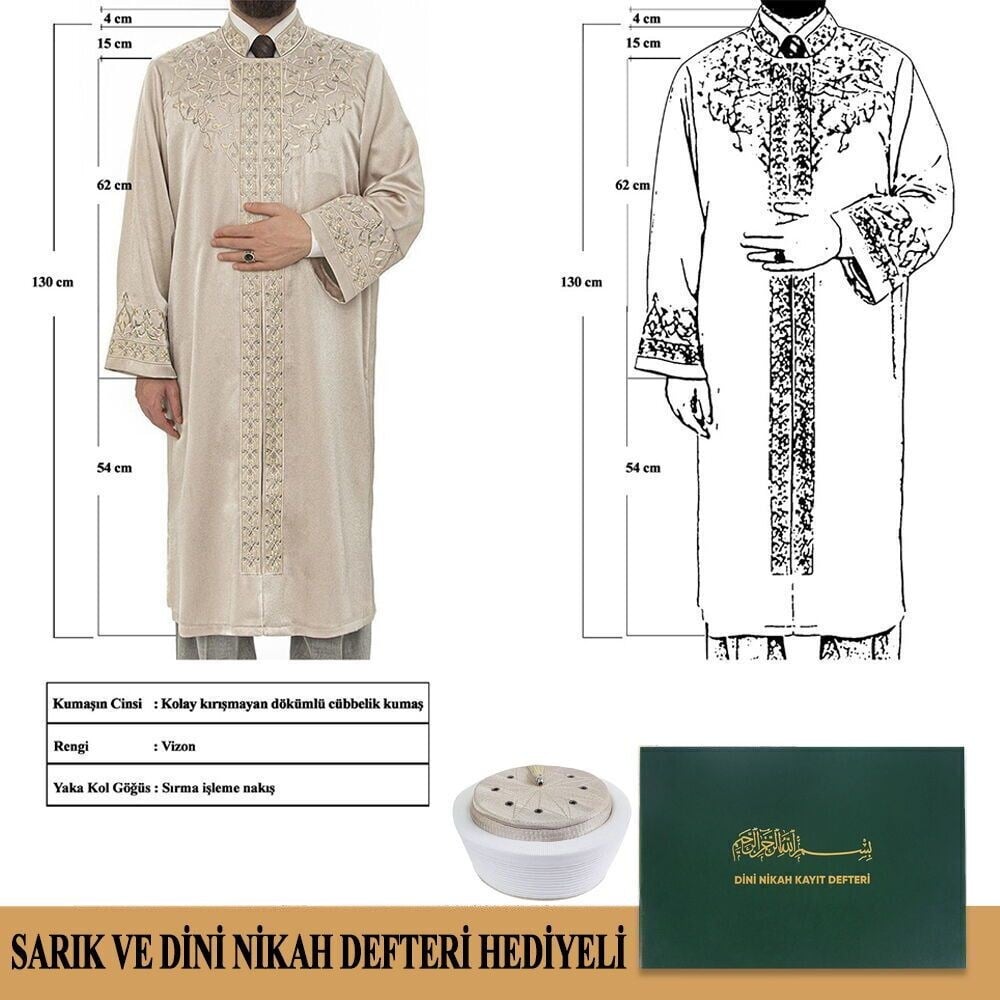 Diyanet Müftü Nikah Cübbesi Vizon - Sarık ve Nikah Kayıt Defteri Hediyeli