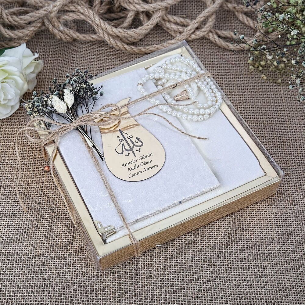 Hediyelik Şal, Yasin Kitabı, İnci Tesbihli Set-Krem