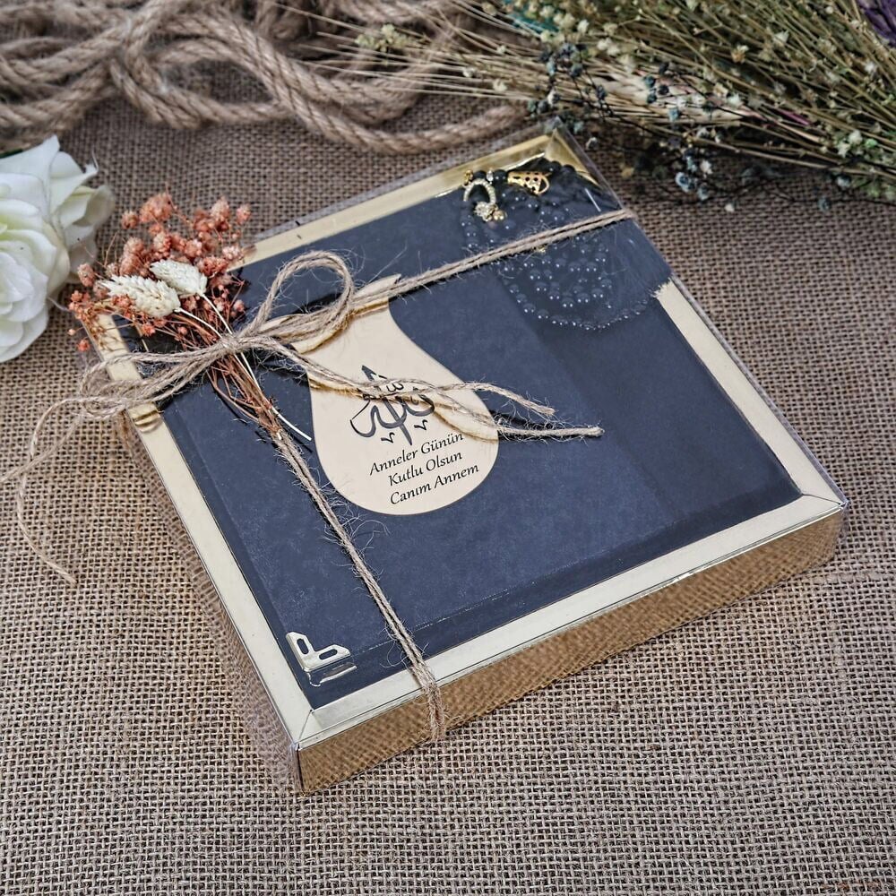 Hediyelik Şal, Yasin Kitabı, İnci Tesbihli Set-Lacivert