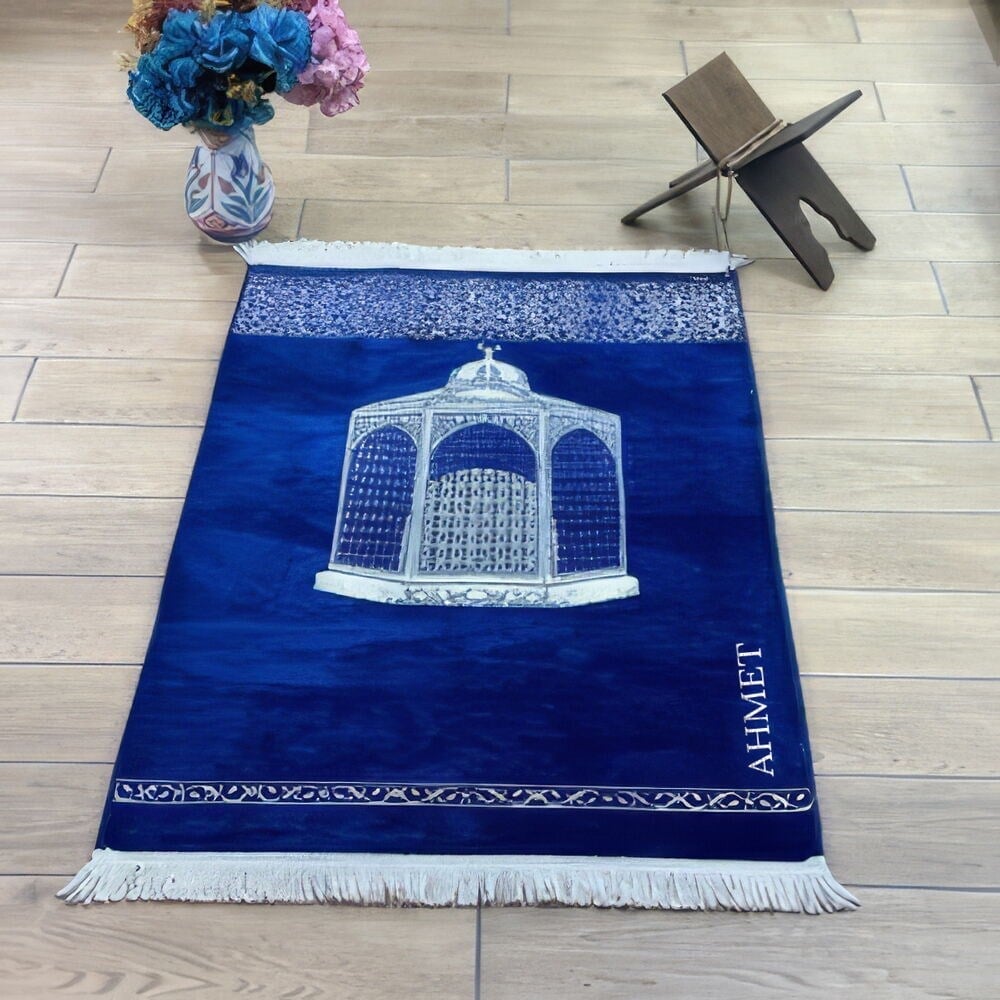 İsimli Makam-ı İbrahim Lüks Şönil Seccade Lacivert (70x126cm) 240 gr