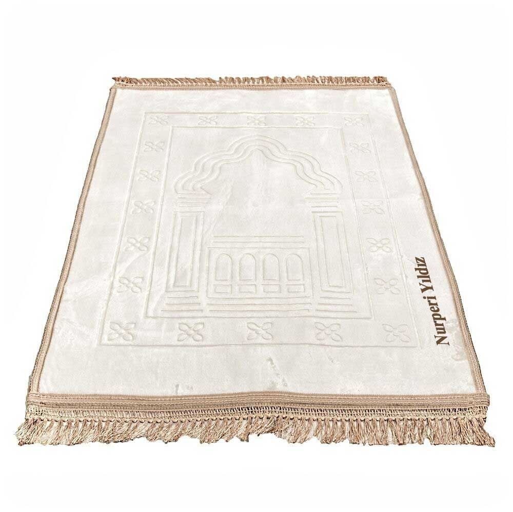 isme Özel Lüks Kadife Peluş Seccade-Krem-70 x 110 cm - 750 gr