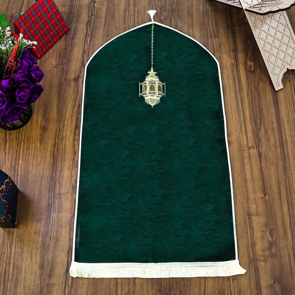 Mahya Lüks Astarlı Biyeli Şönil Seccade Yeşil (66X125cm) 565 gr