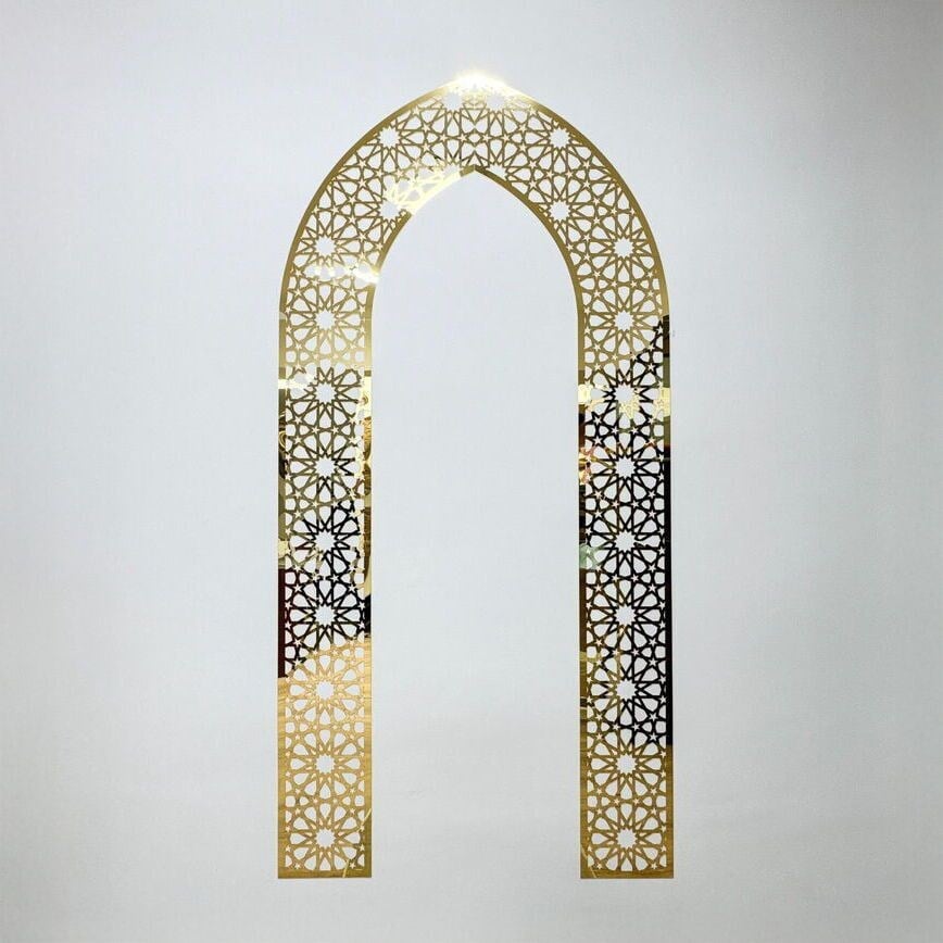 Mescit ve Evler İçin  Portatif  Namaz Kıble Mihrabı Gold Pleksi (85*175 cm)