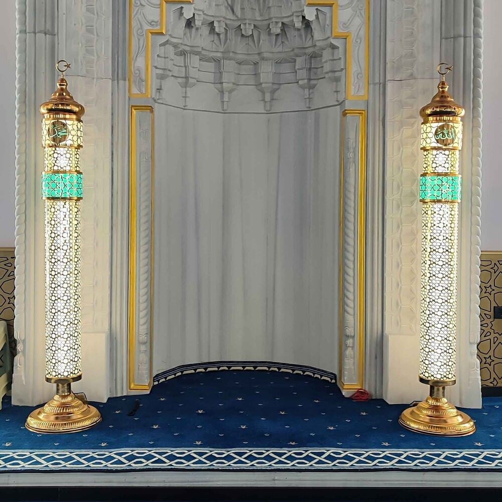 Selçuklu Desenli Lüks Çift Şerefeli Cami Mihrap Şamdanı (20x195cm) 2 Adet