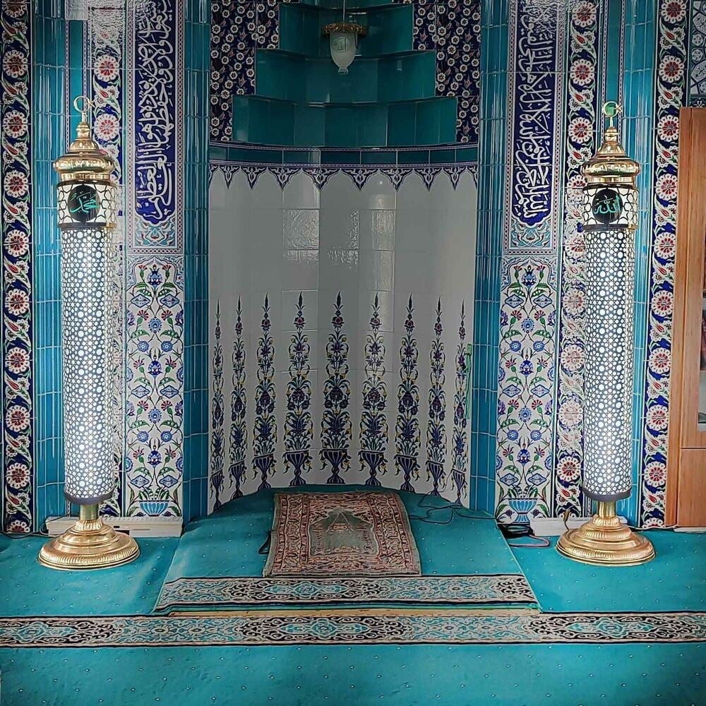 Selçuklu Desenli Lüks Şerefeli Cami Mihrap Şamdanı Gümüş (20x165cm) 2 Adet