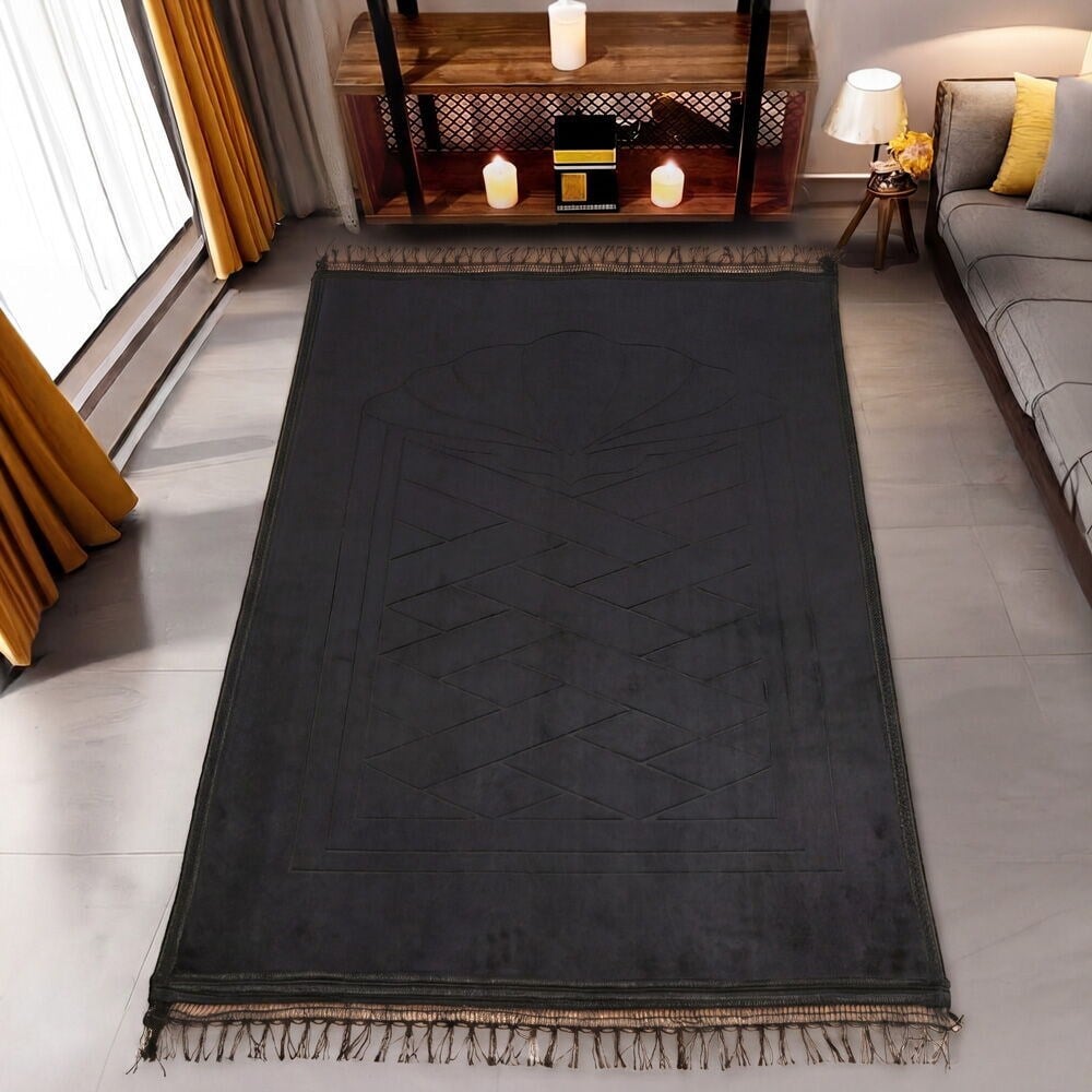 Soft Yumuşak Kadife Peluş Seccade Siyah 80 x 120 cm - 1100 gr