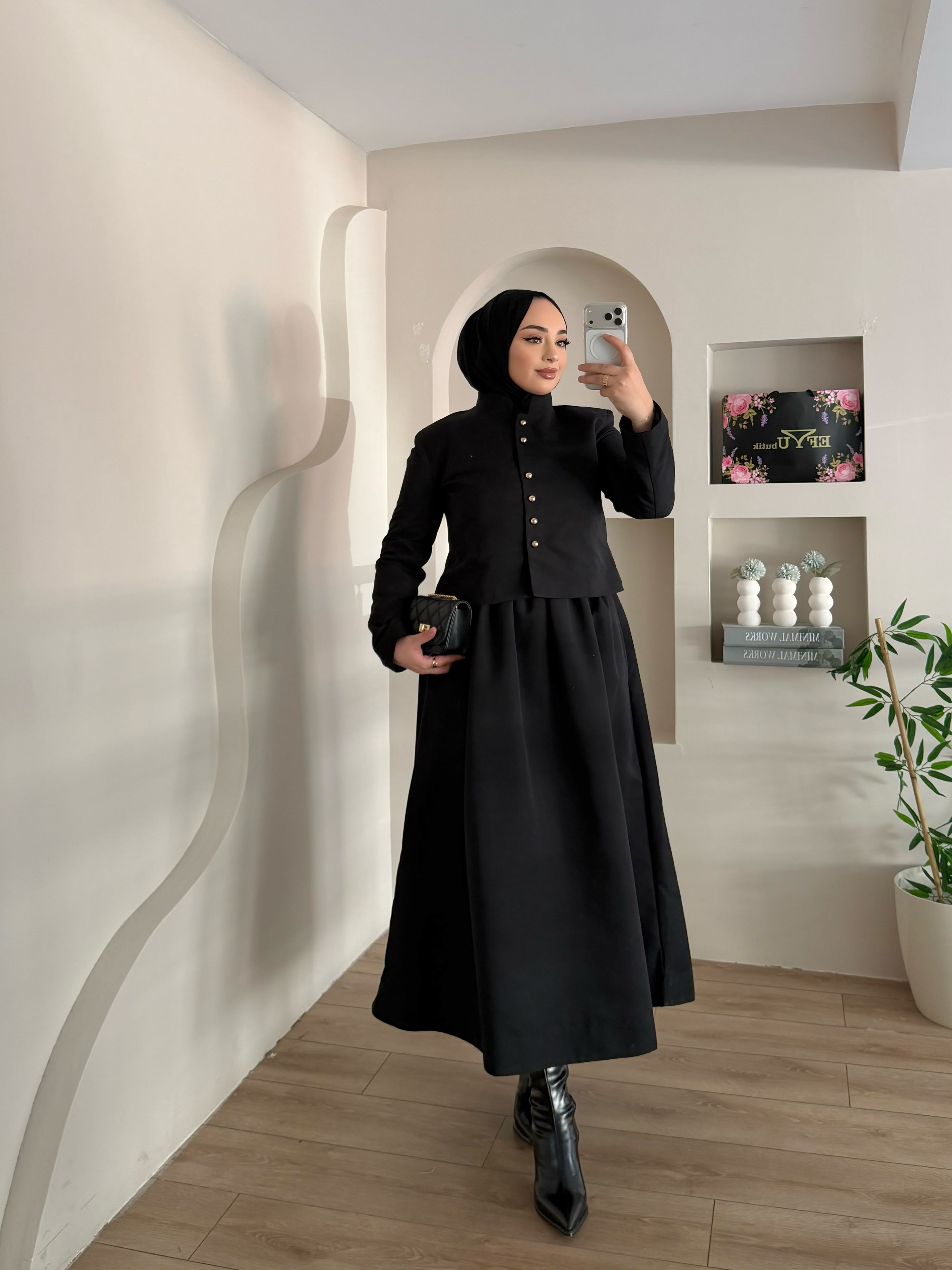 Crop Ceket Etekli Takım