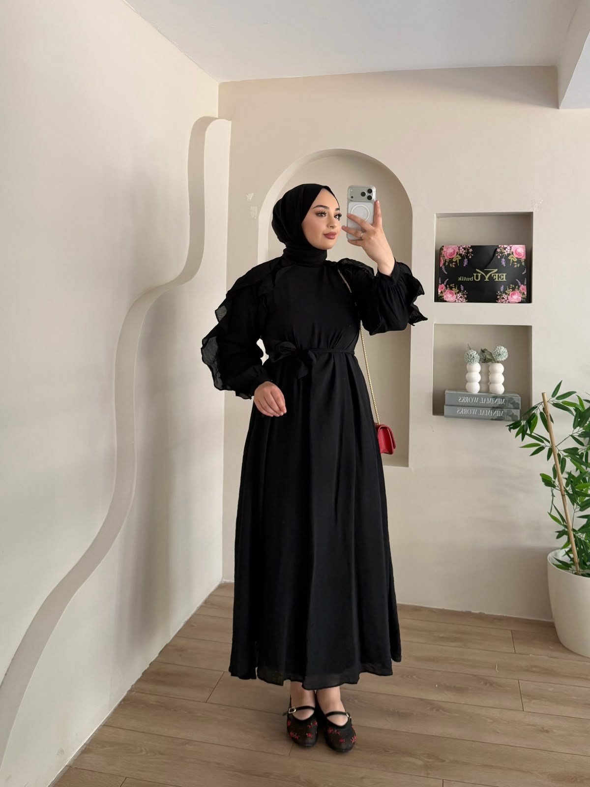 Dimitra Omuz Fırfır Detay Elbise