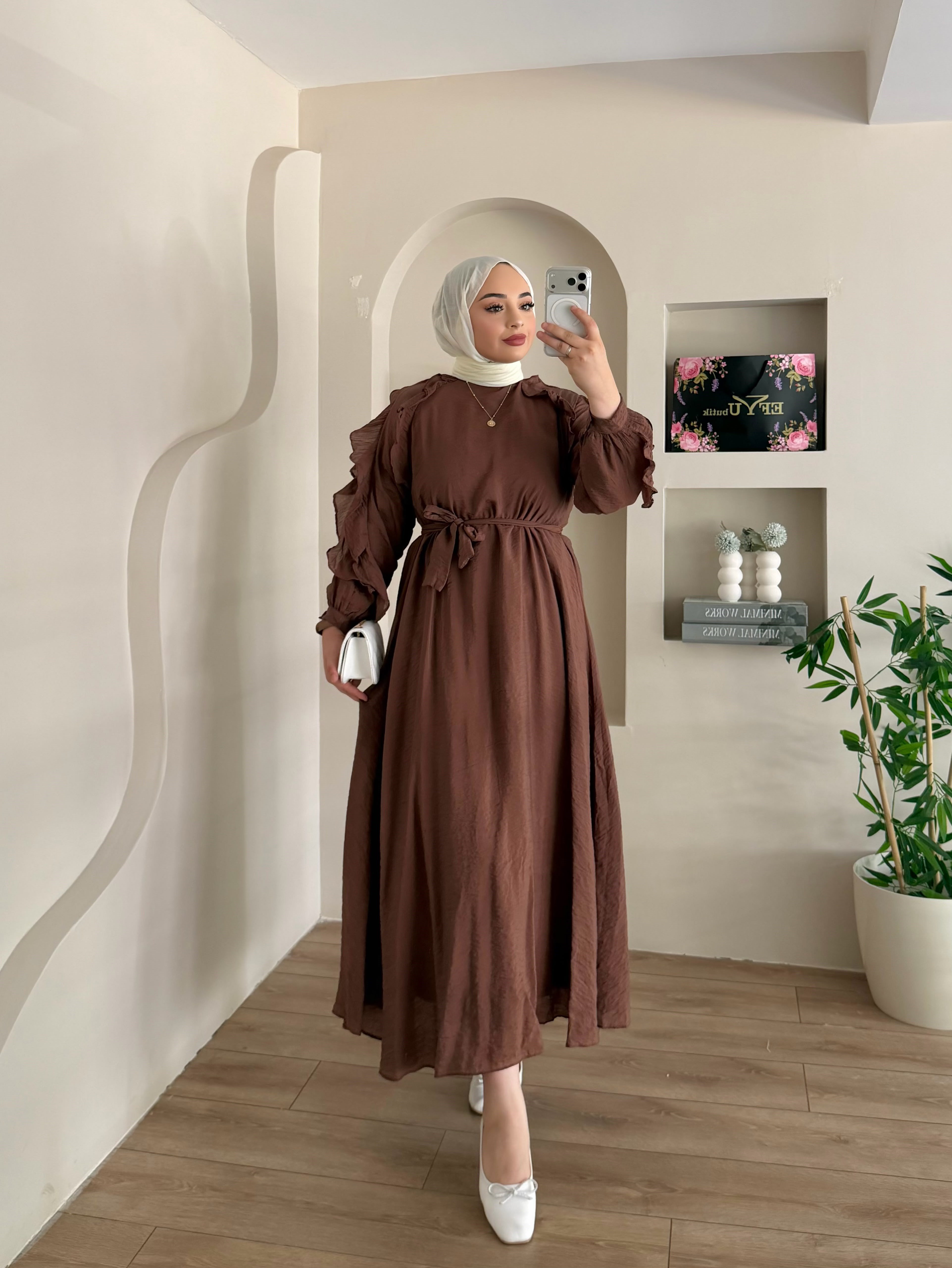 Dimitra Omuz Fırfır Detay Elbise