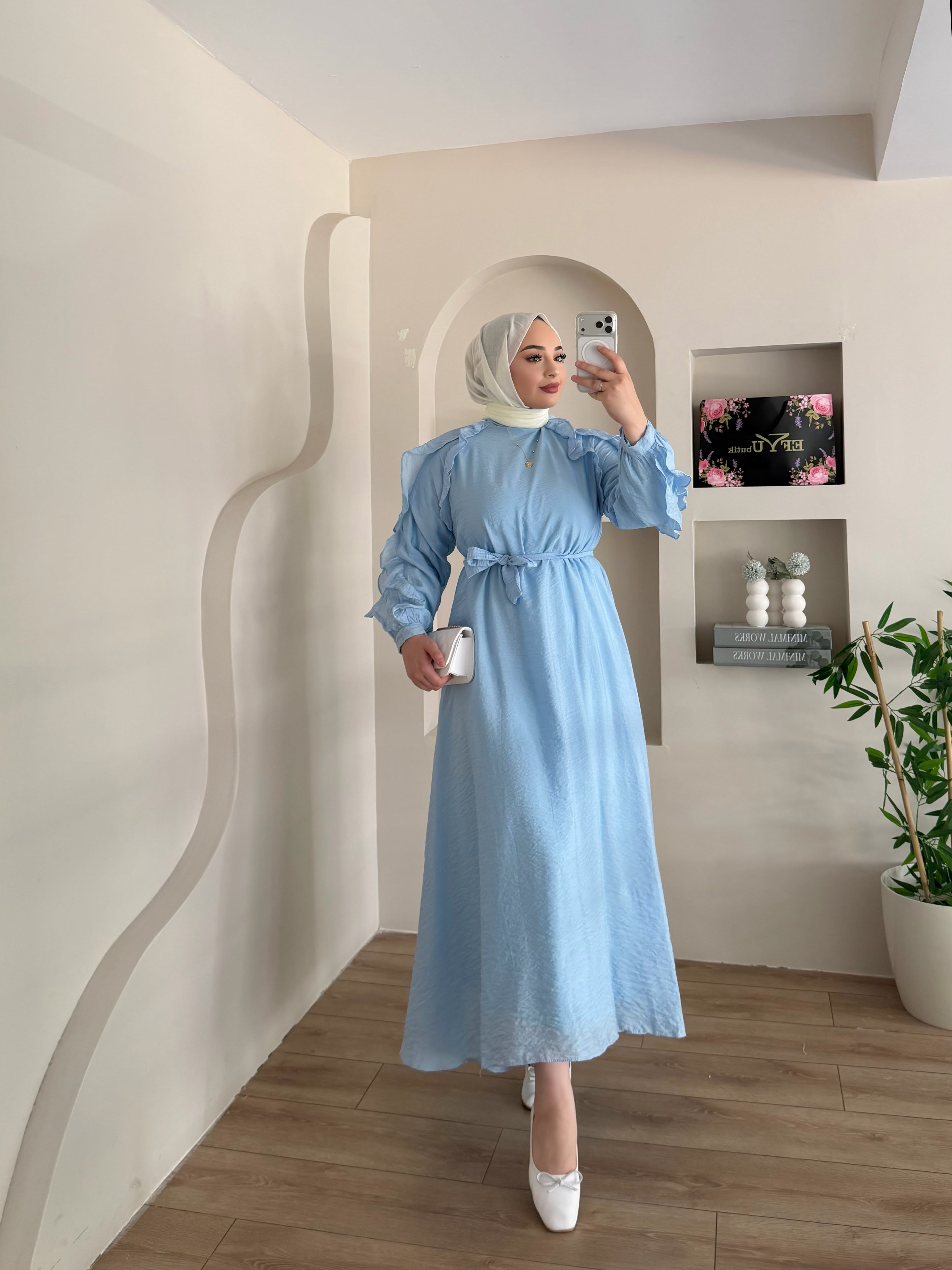 Dimitra Omuz Fırfır Detay Elbise