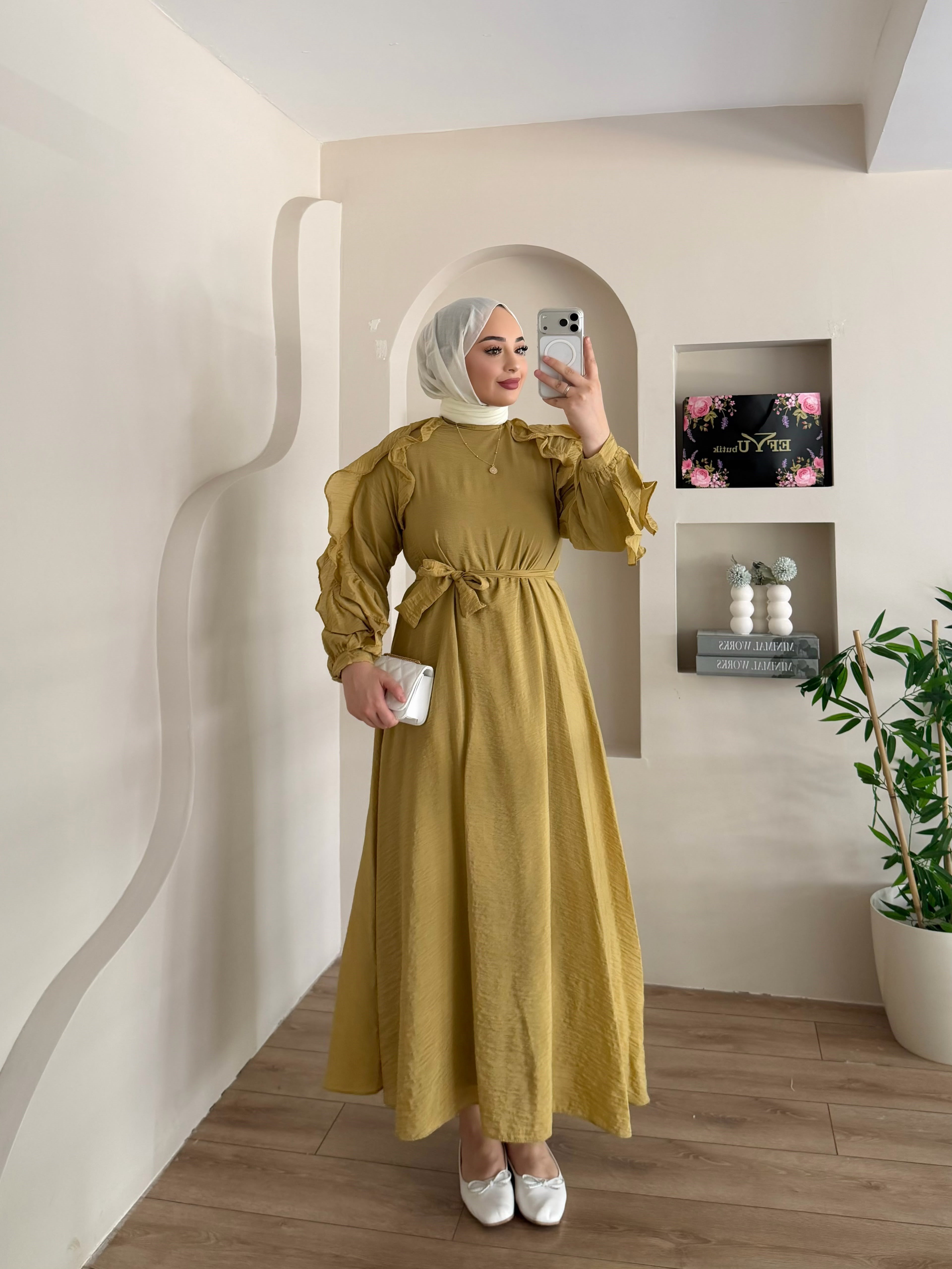 Dimitra Omuz Fırfır Detay Elbise