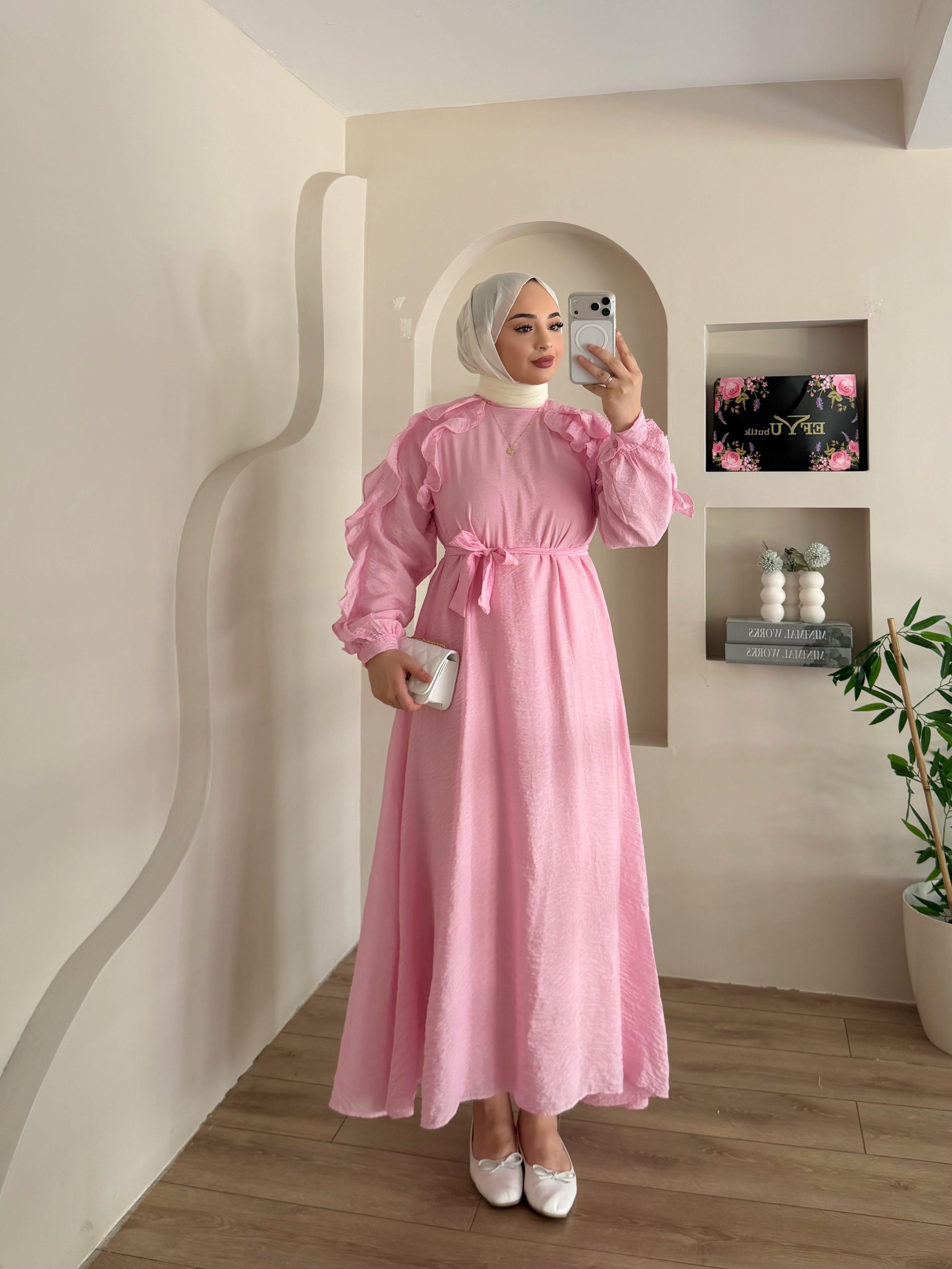 Dimitra Omuz Fırfır Detay Elbise