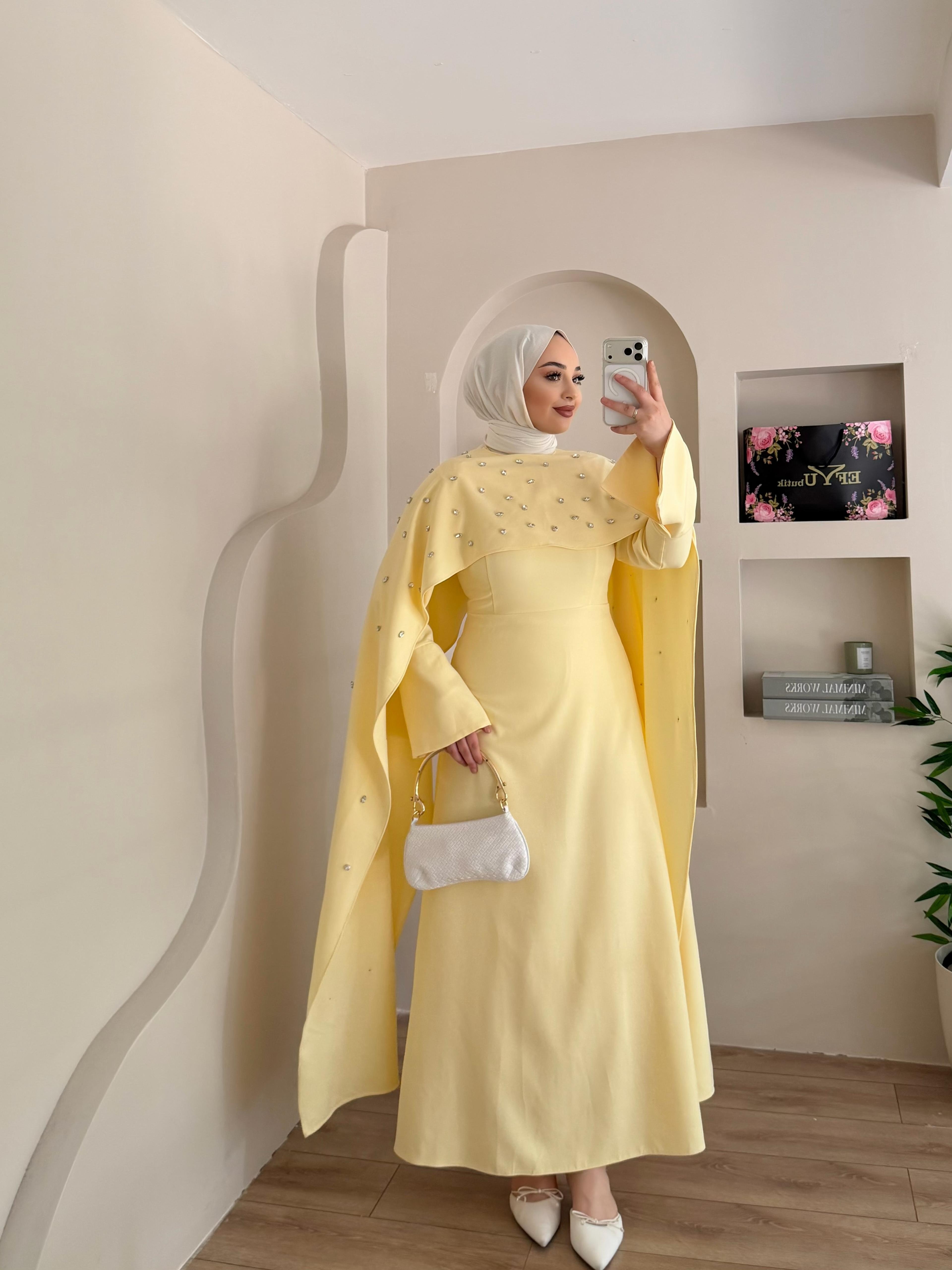 Elara Pelerin Detay Taşlı Elbise