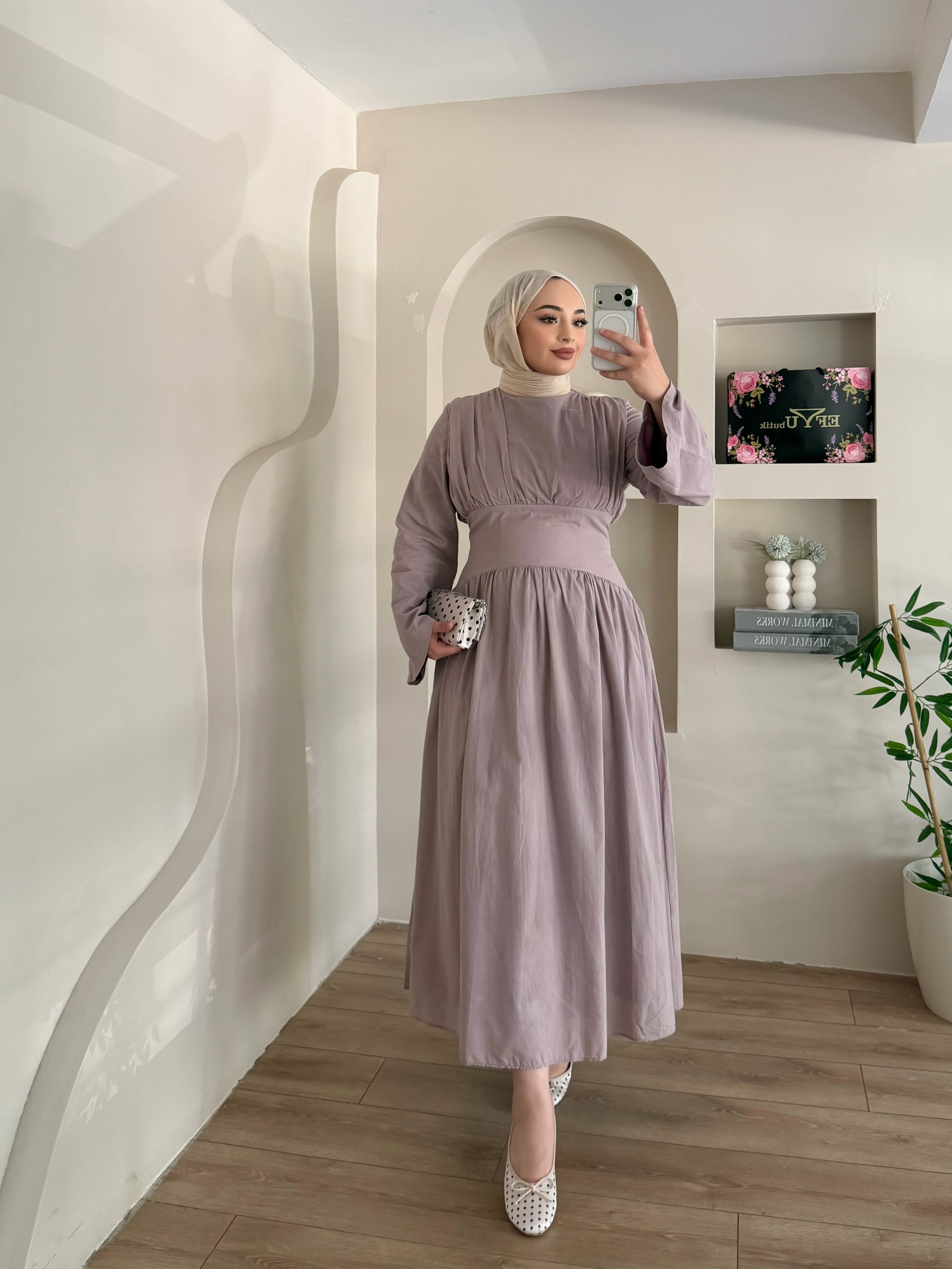 Eyfel Belden Oturtmalı Elbise