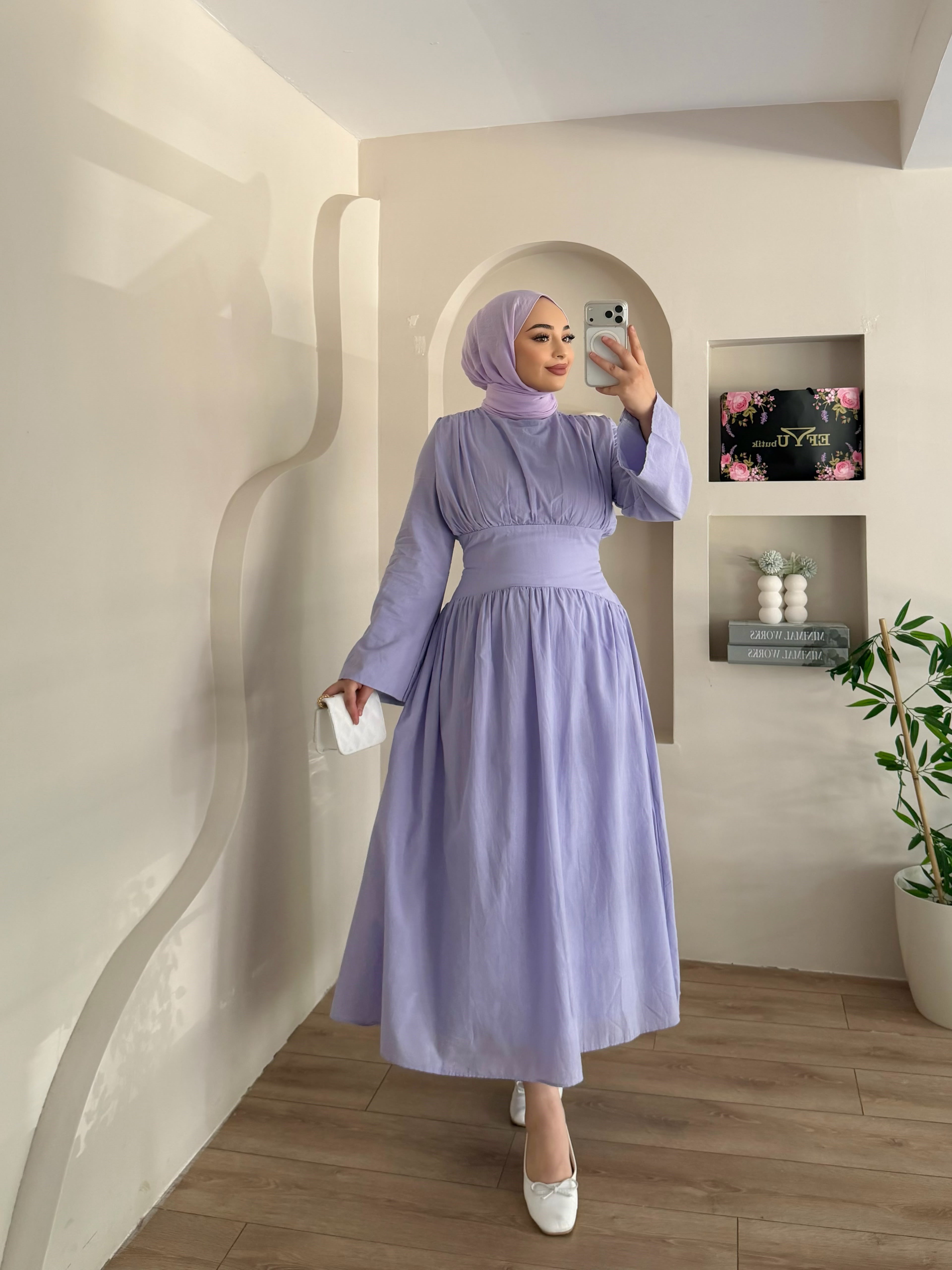 Eyfel Belden Oturtmalı Elbise
