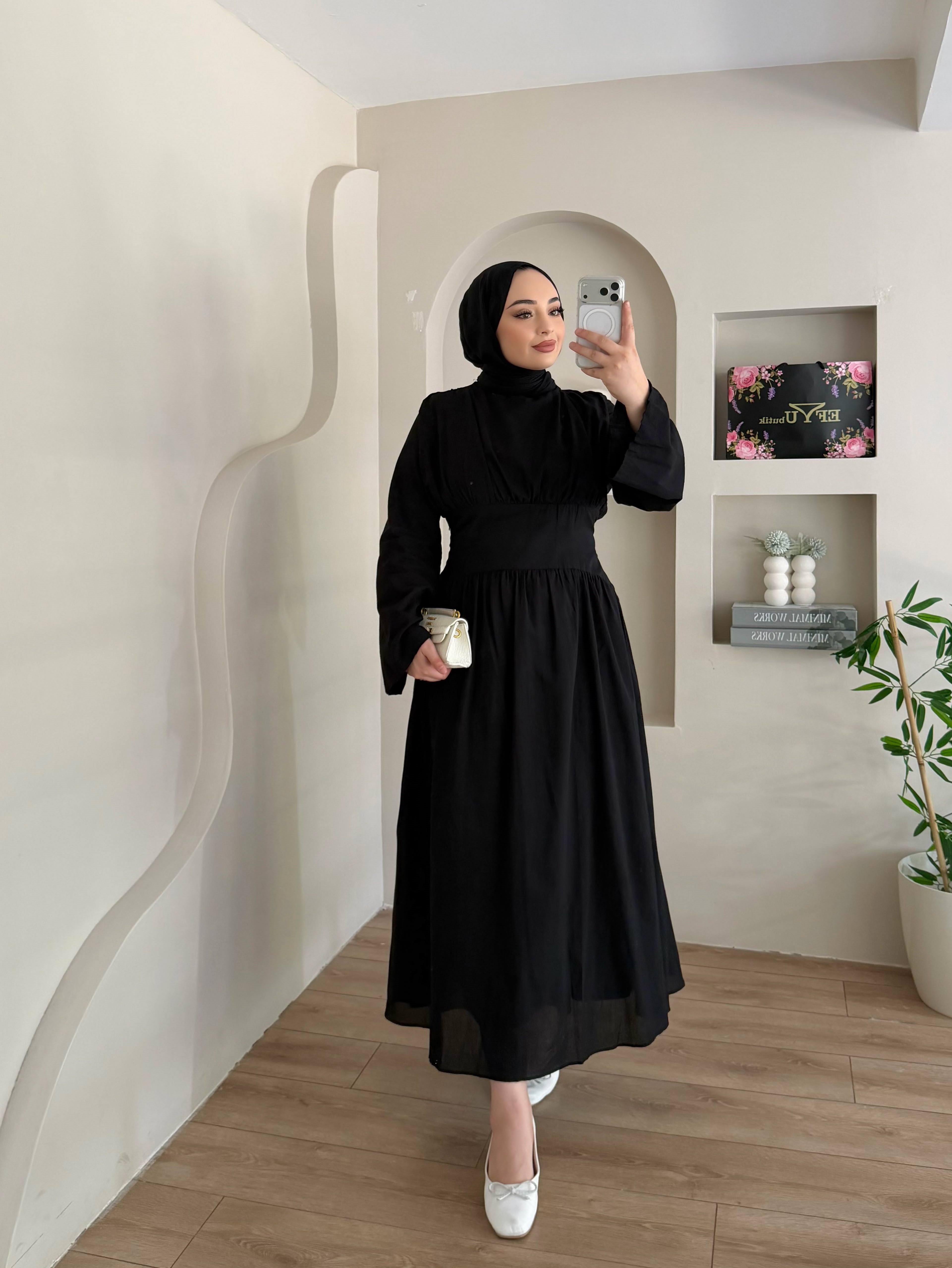 Eyfel Belden Oturtmalı Elbise