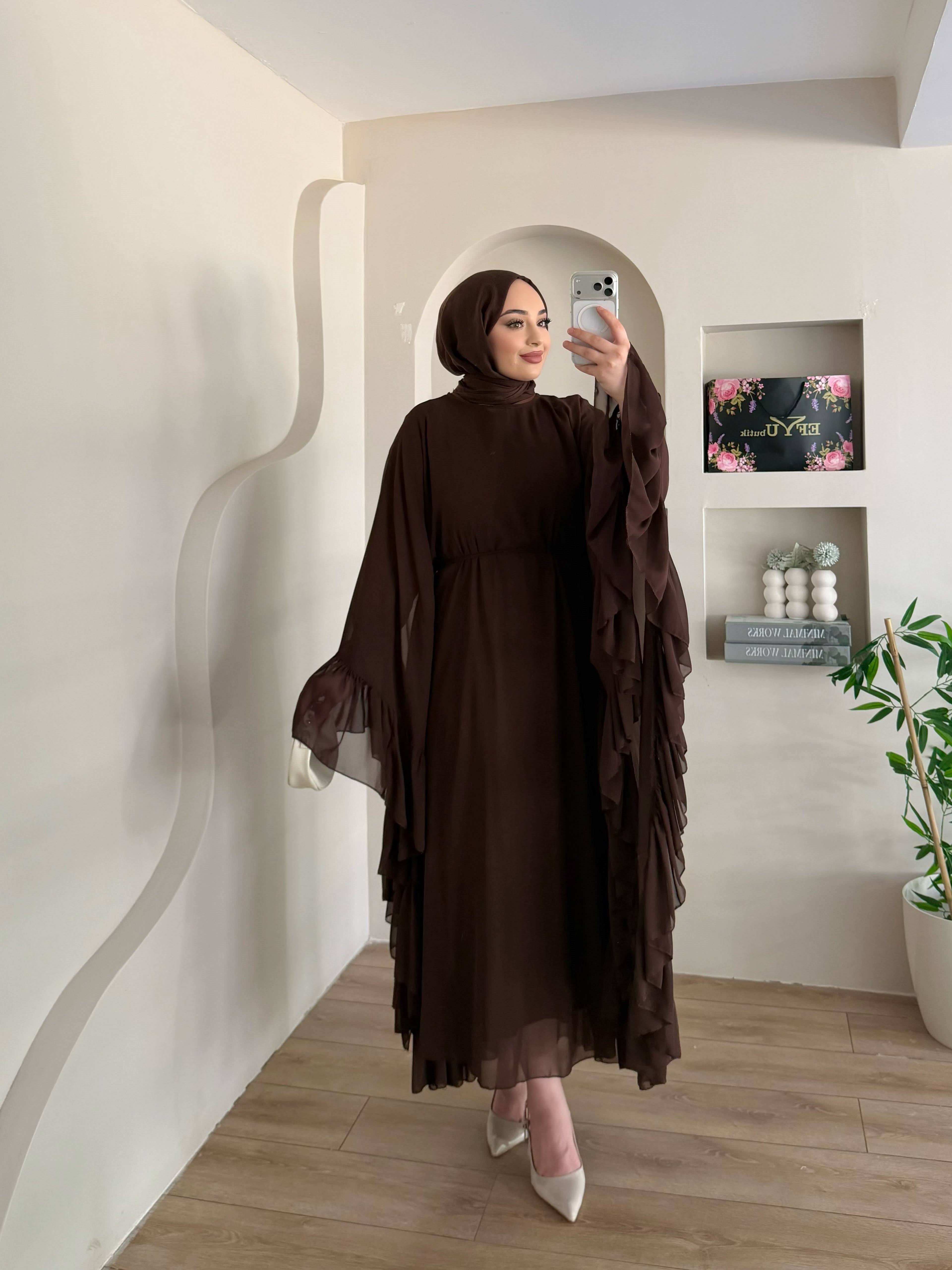 Fırfırlı Şifon Abaya 
