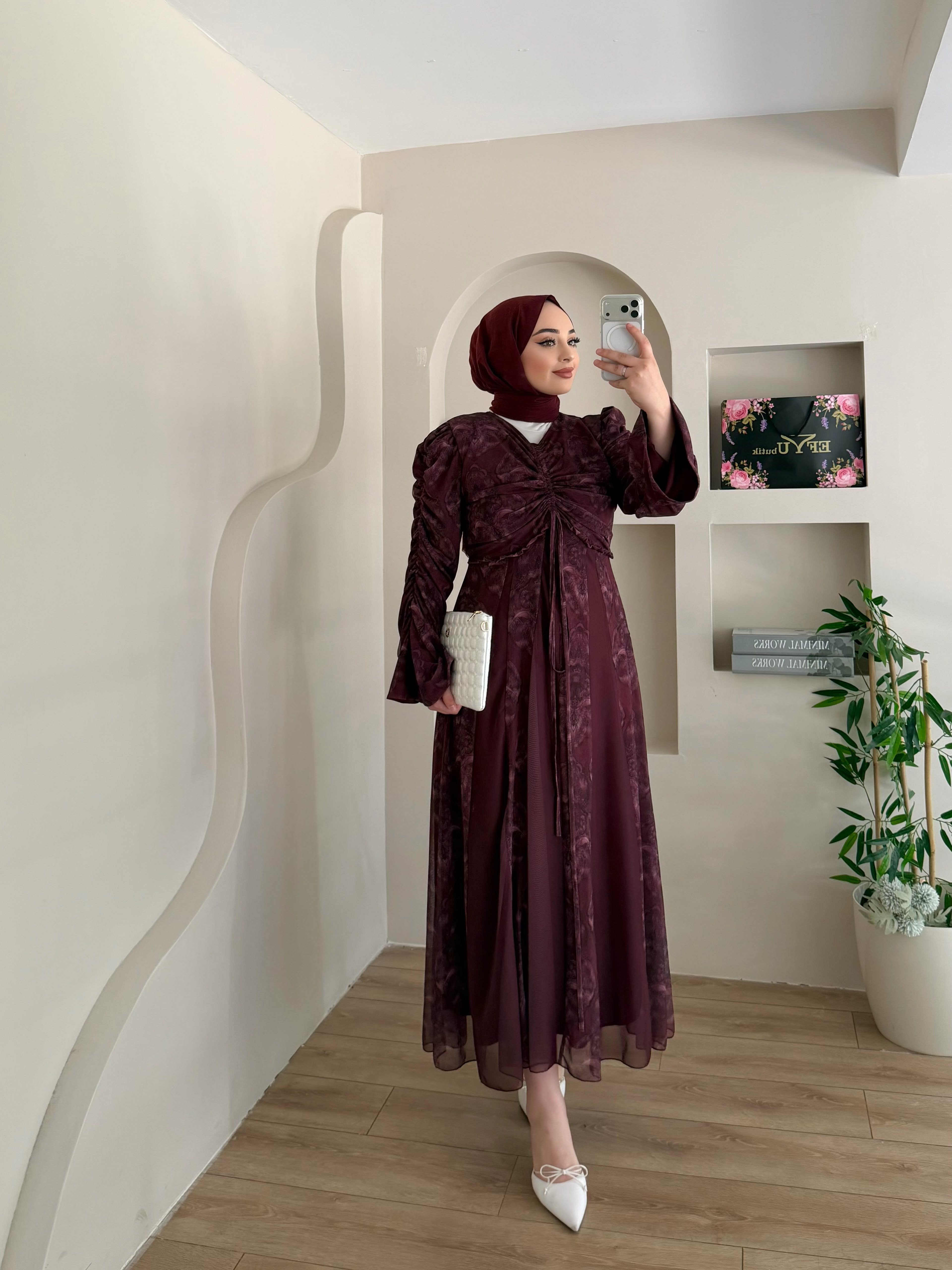 Lara Desen Baskılı Tül Şifon Elbise