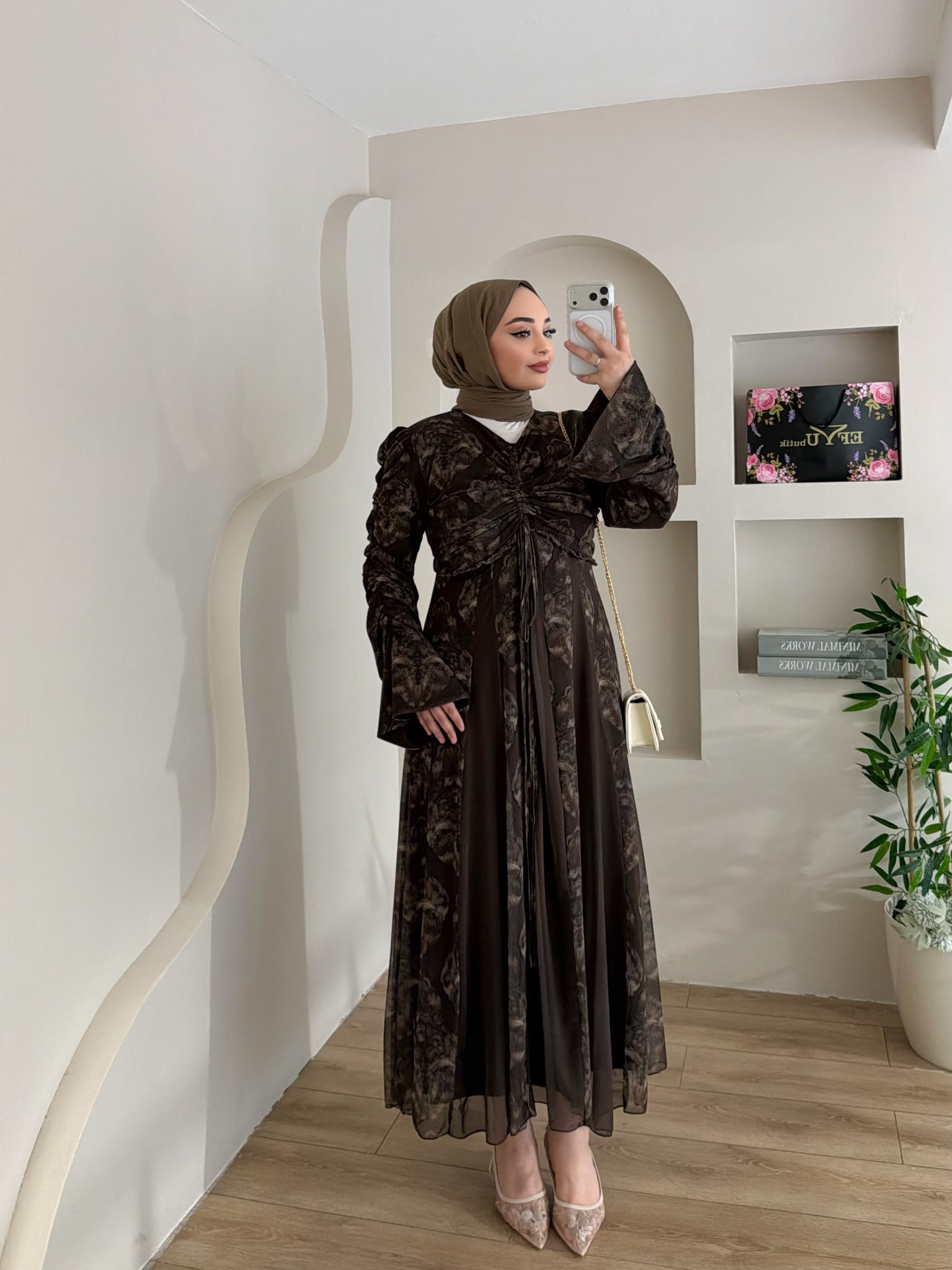 Lara Desen Baskılı Tül Şifon Elbise
