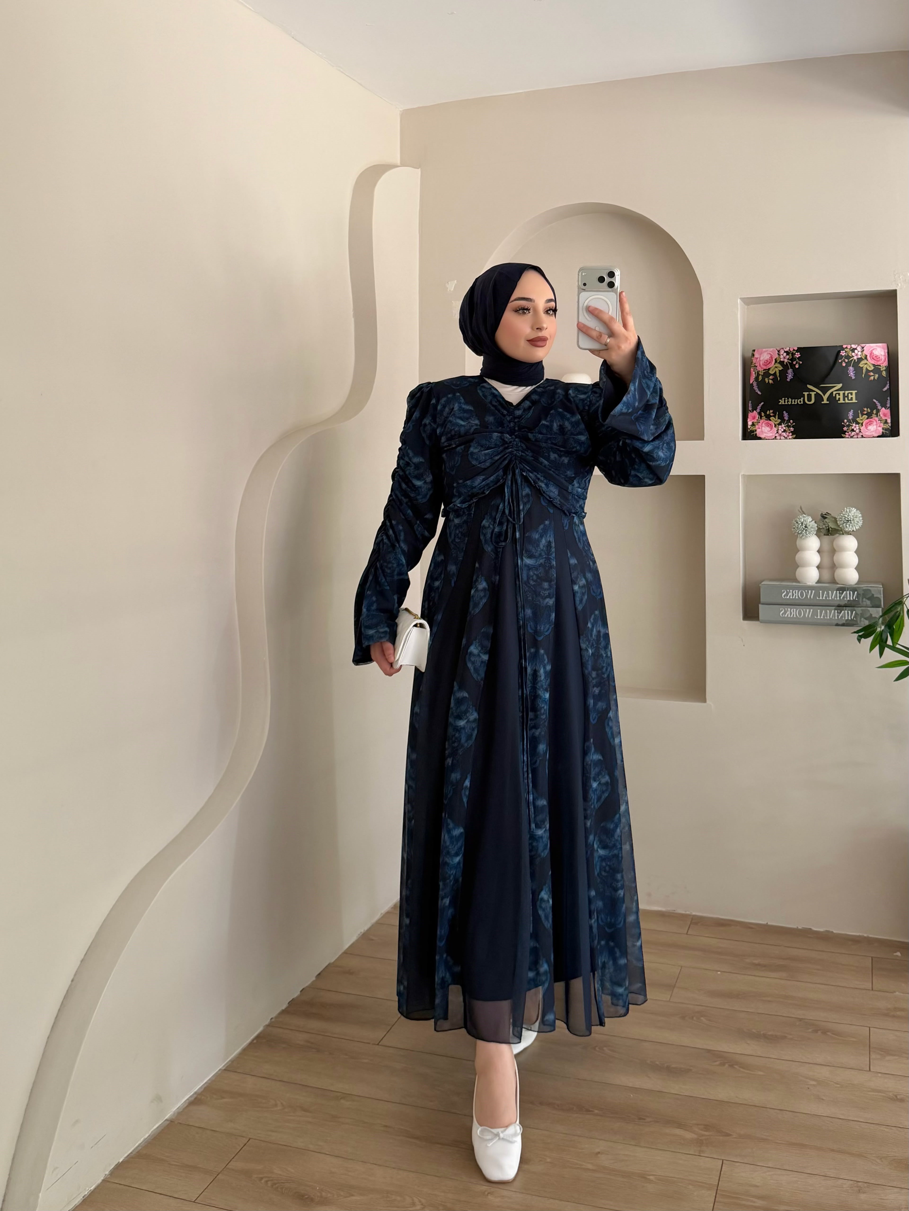 Lara Desen Baskılı Tül Şifon Elbise