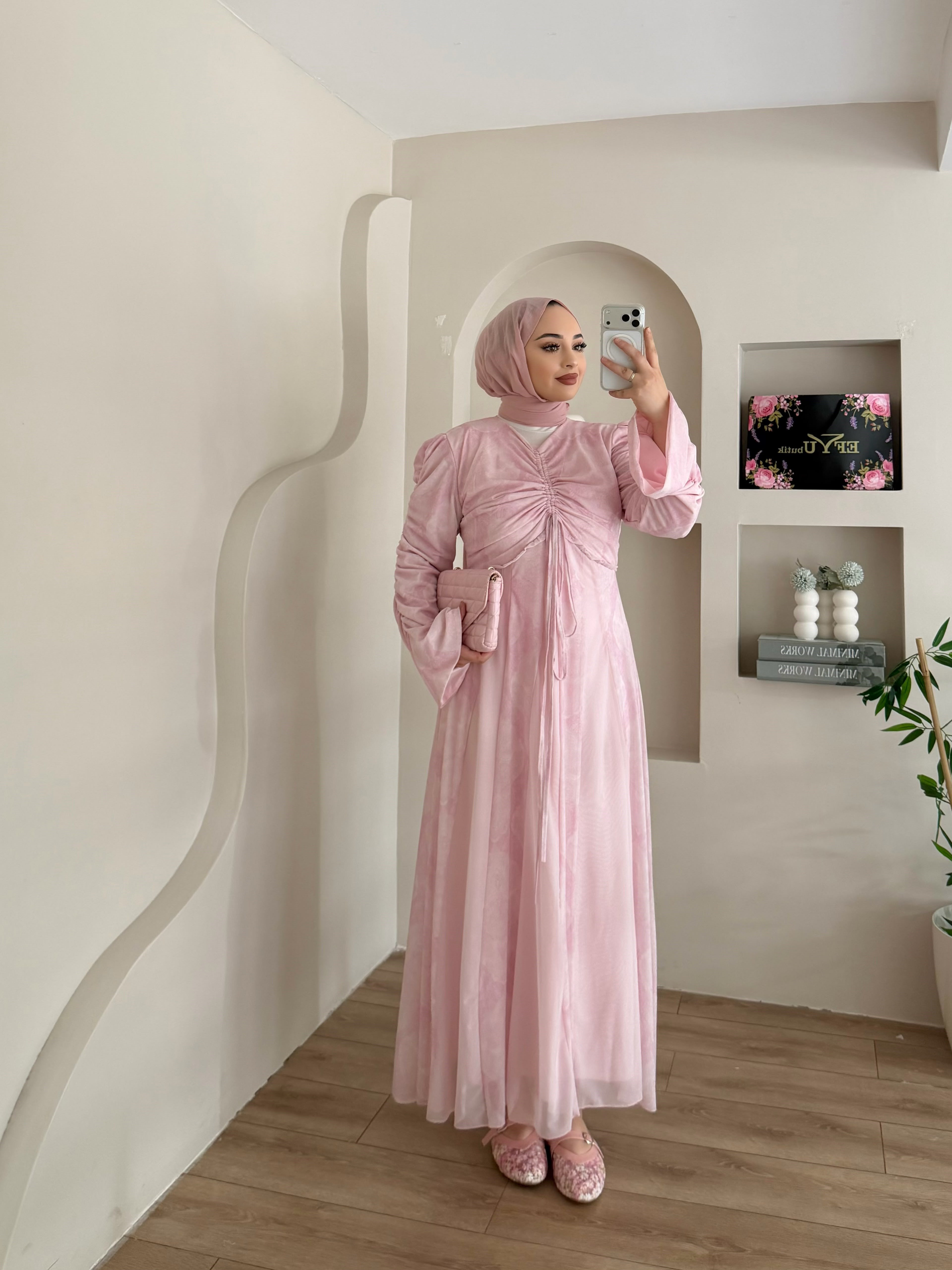 Lara Desen Baskılı Tül Şifon Elbise