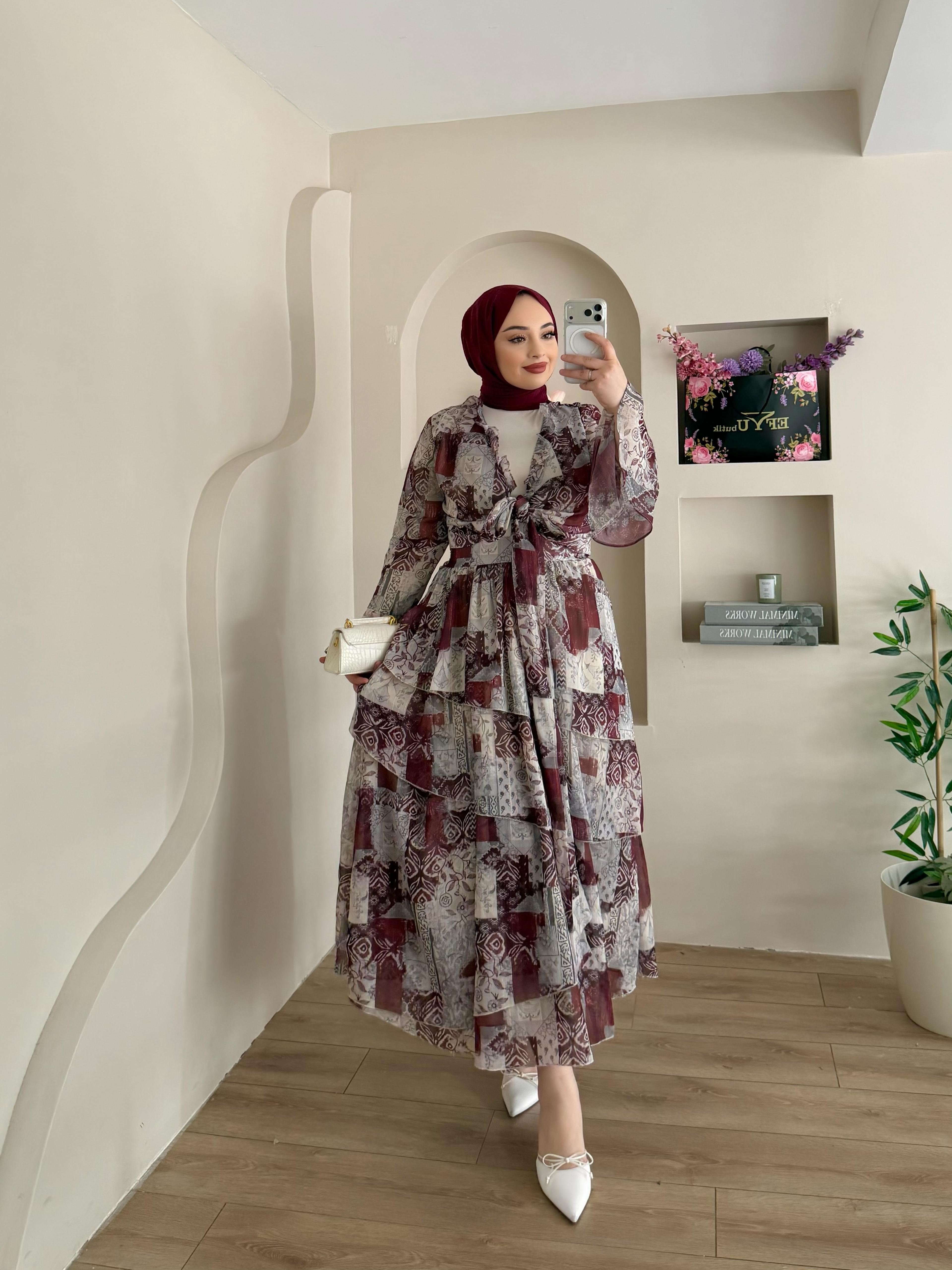 Larin Kruvaze Desenli Şifon Takım